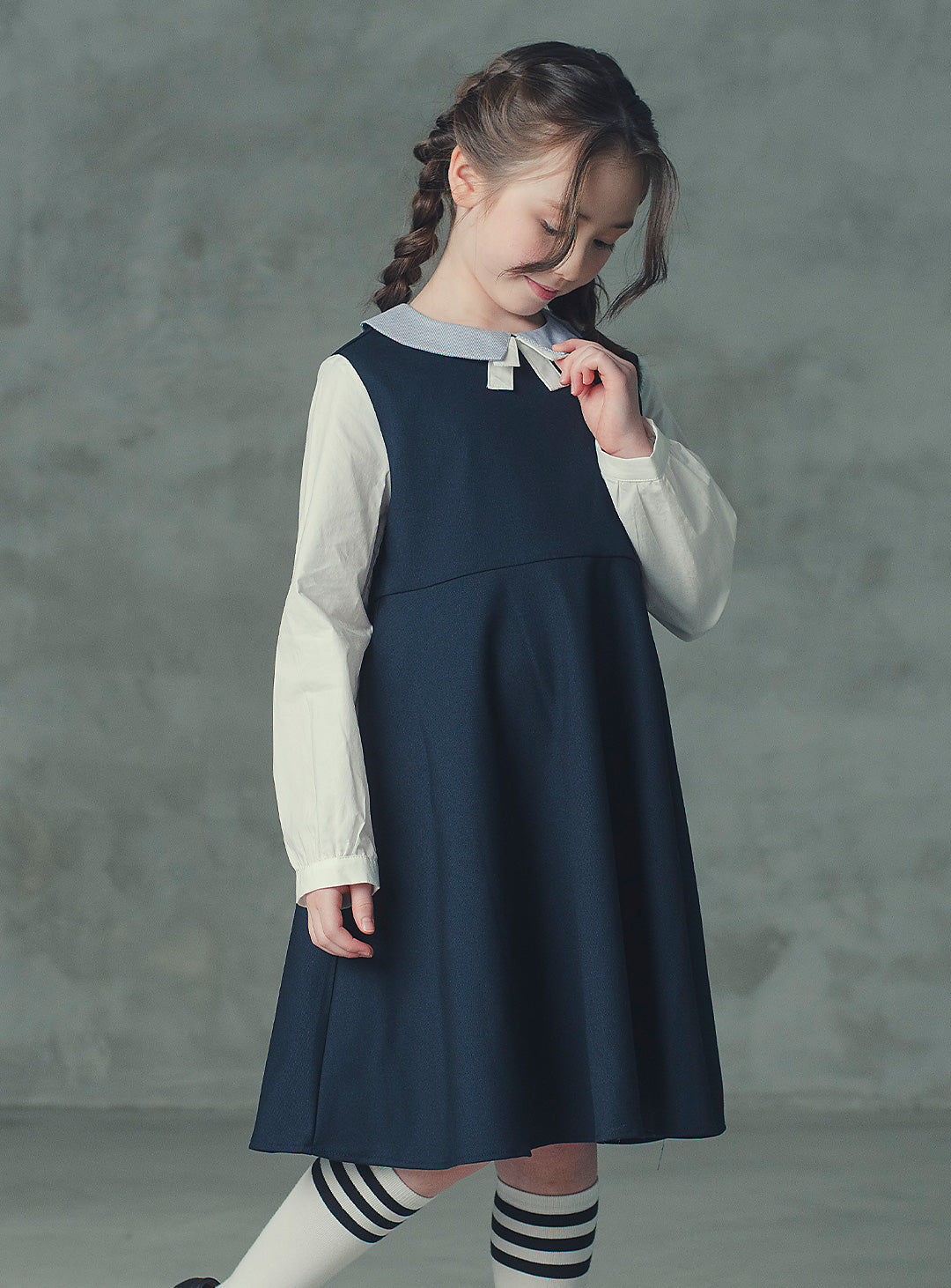 ネイビーバイカラーフェイクワンピース