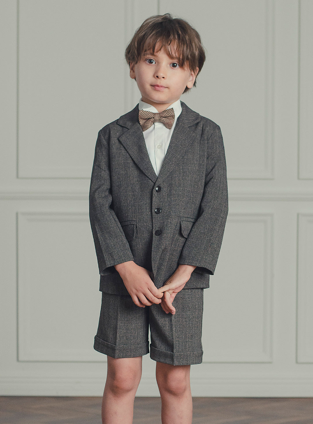 シャドーブラウンバードカジュアルスーツセット(ジャケット、半ズボン)