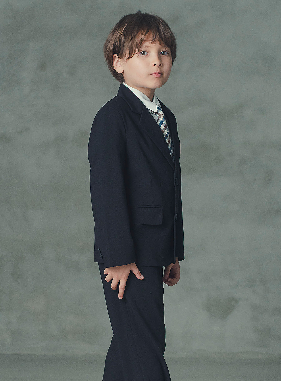 ルカブラックウール混スーツセット(ジャケット、長ズボン)