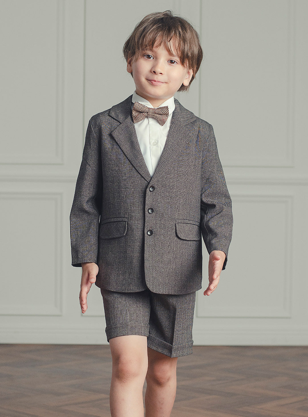 シャドーブラウンバードカジュアルスーツセット(ジャケット、半ズボン)