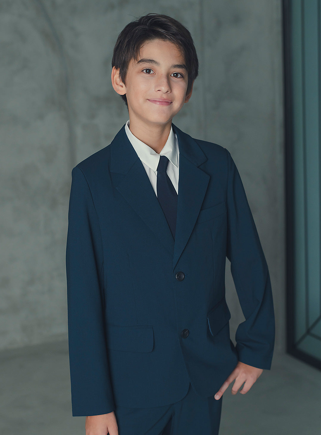 エドワードネイビーウール混シングルブレストスーツセット(ジャケット、長ズボン)