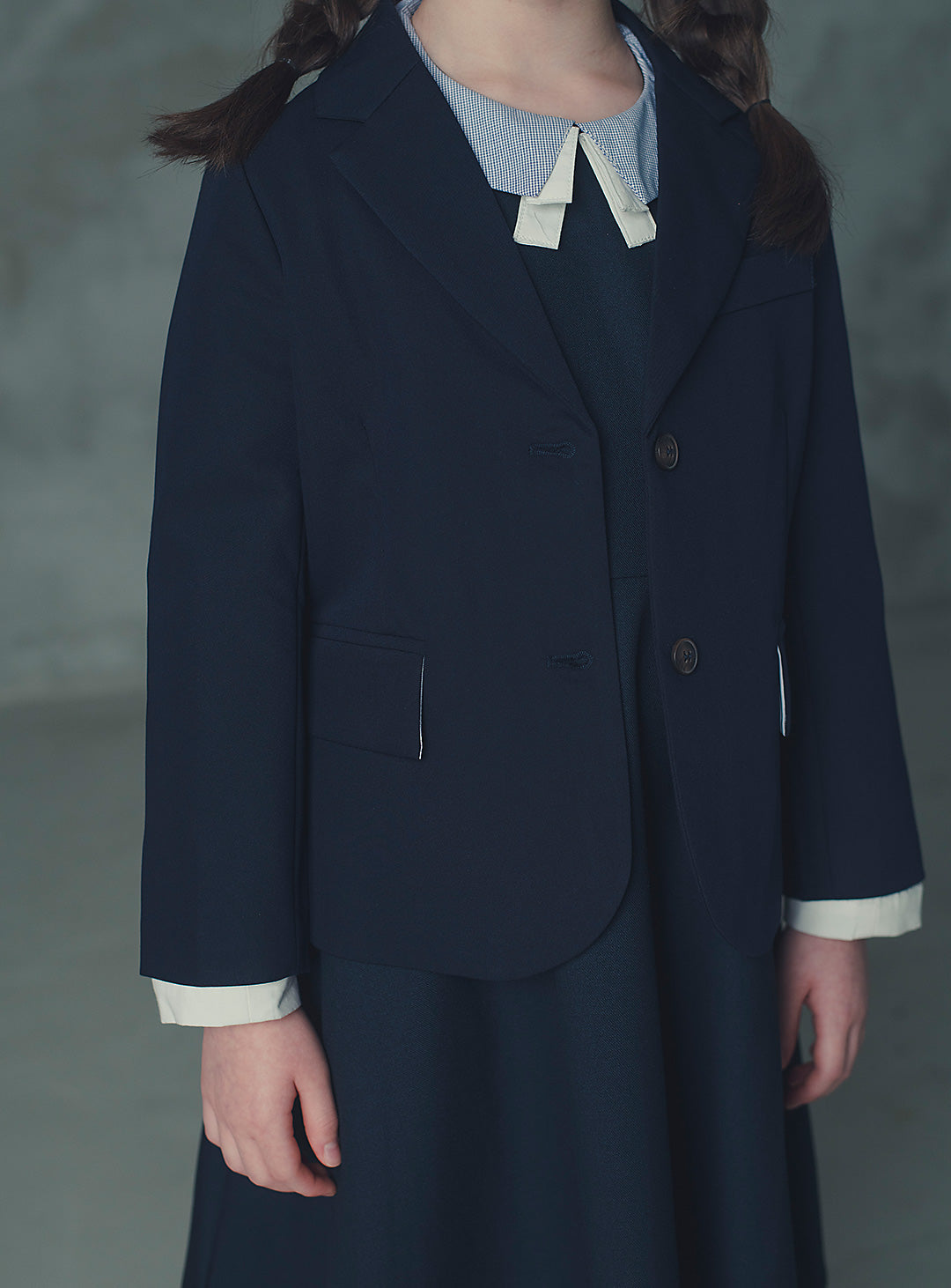 モーブネイビーシングルジャケット+ネイビーバイカラーフェイクワンピース