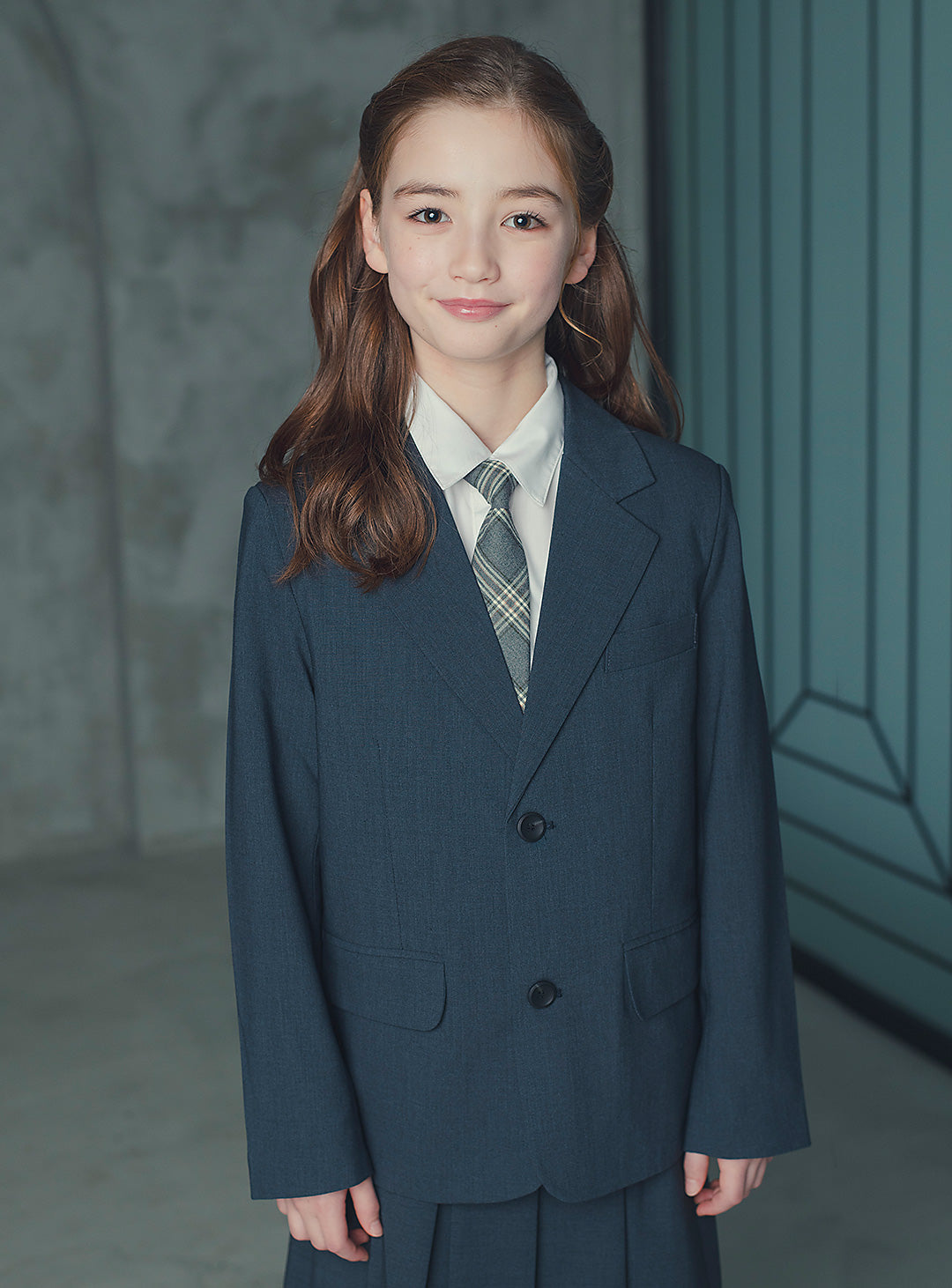 アメリアチャコールウール混ジャケットプリーツスカート2ピースセット(ジャケット、スカート)