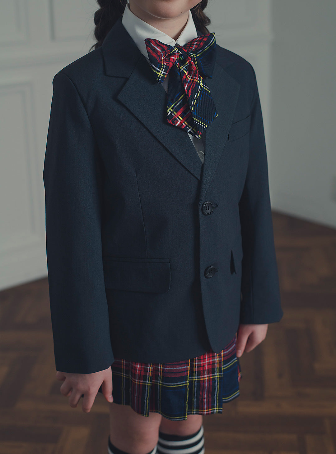 アメリアチャコールウールジャケットレッドチェックスカート2ピースセット(ジャケット、スカート)