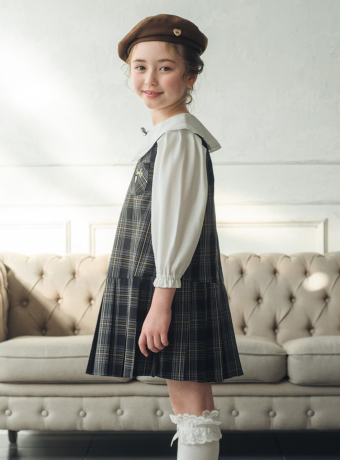 リディアネイビーチェックジャンパースカート