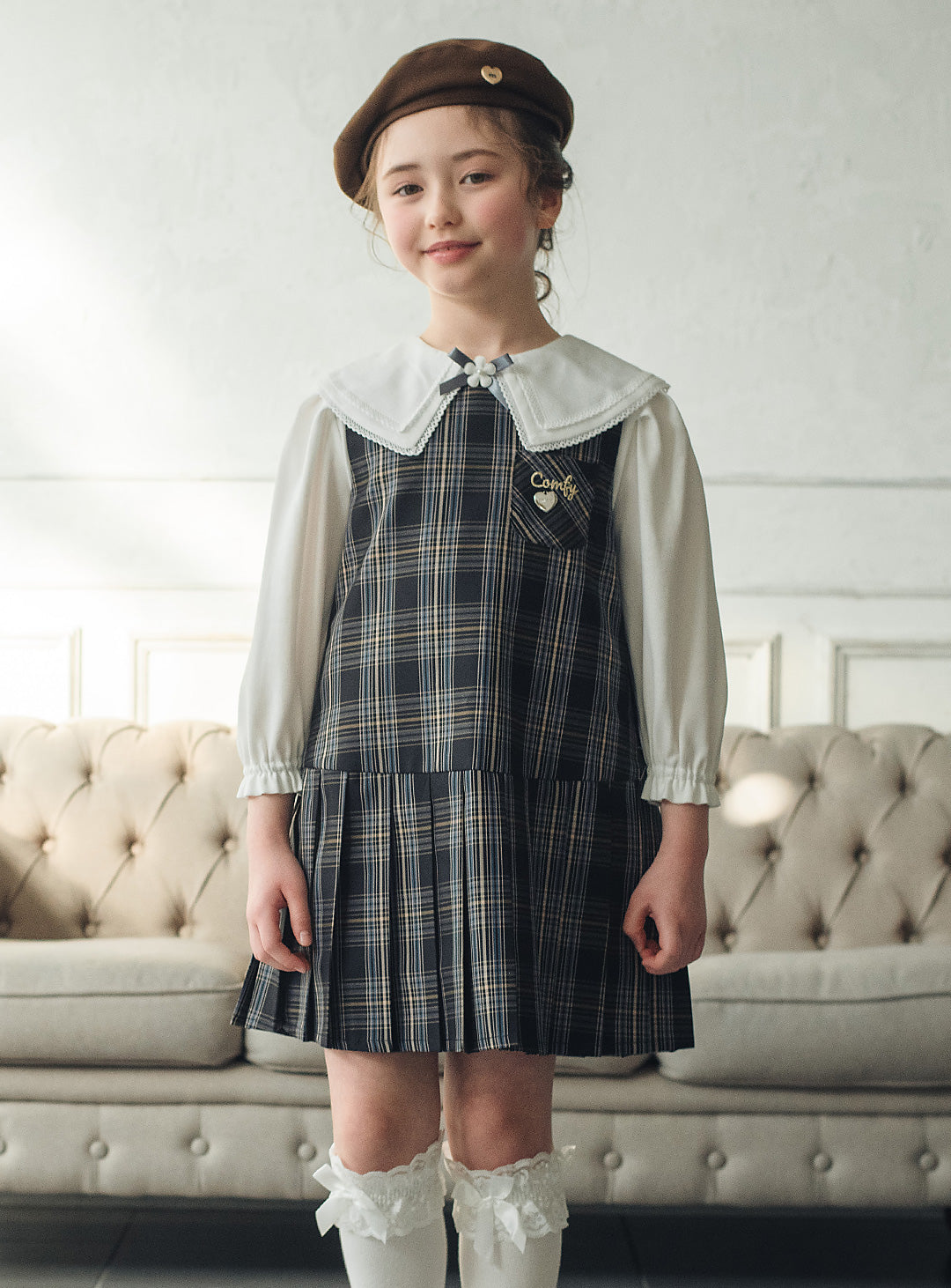 リディアネイビーチェックジャンパースカート