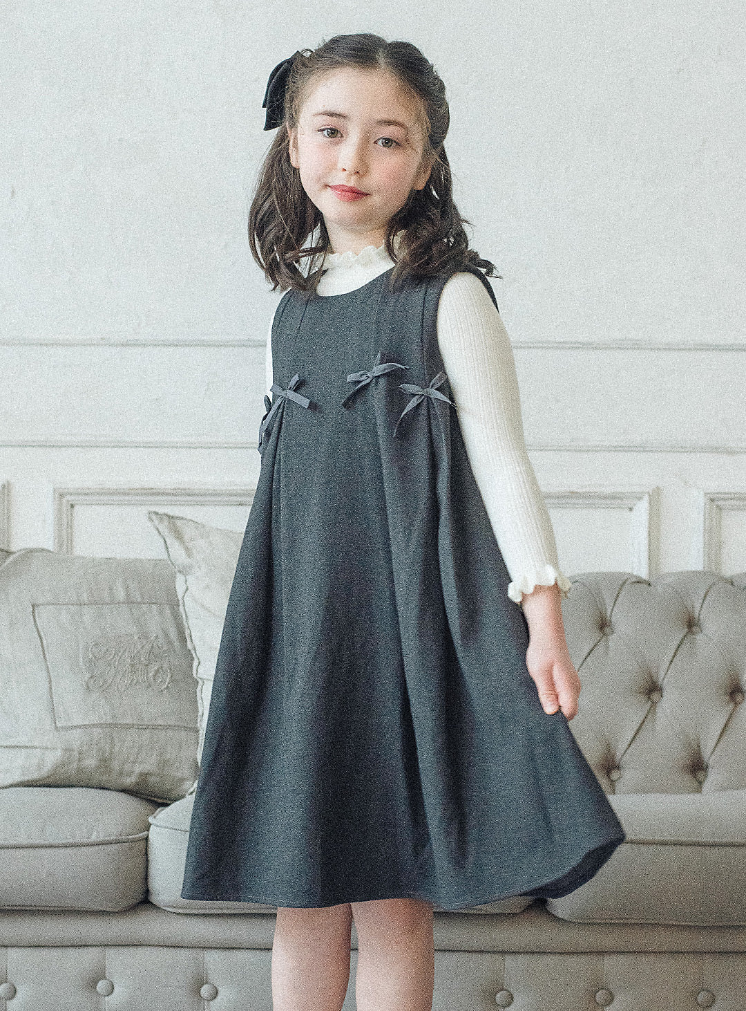 グレーリボンフレアワンピース