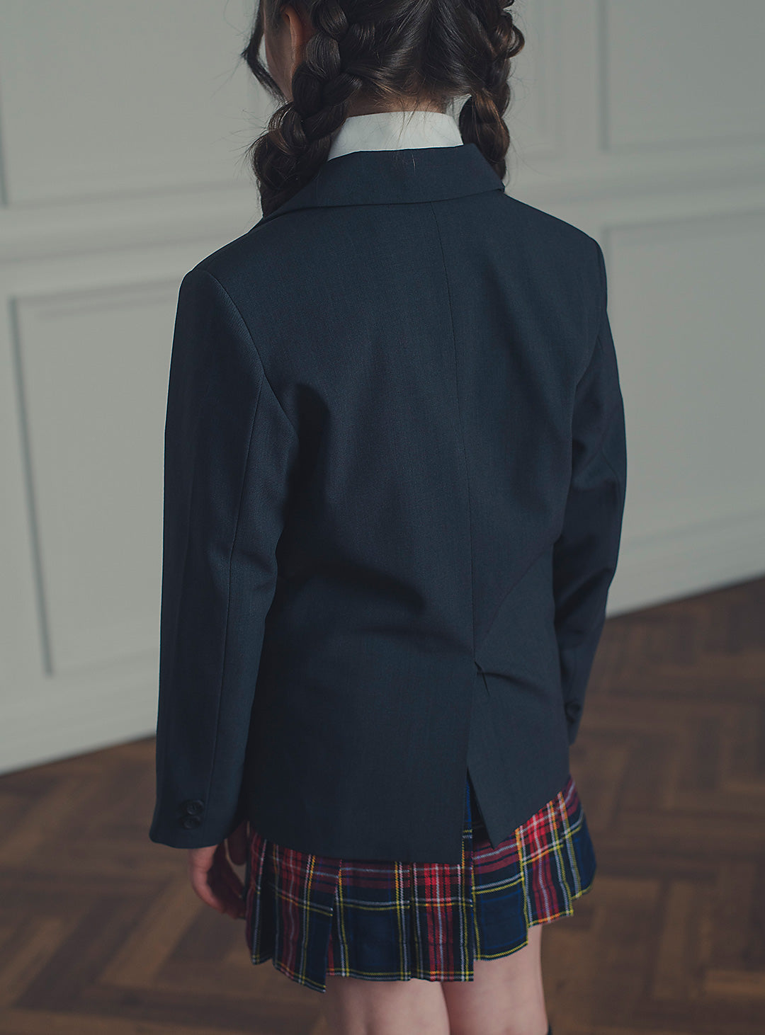 アメリアチャコールウールジャケットレッドチェックスカート2ピースセット(ジャケット、スカート)