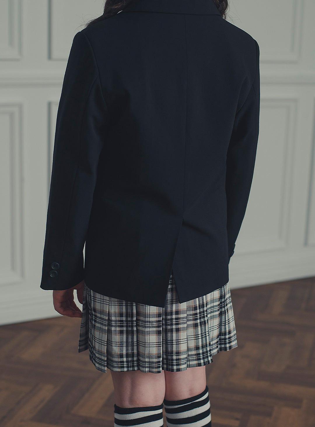 エリスブラックウール混ジャケットチェックスカート2ピースセット(ジャケット、スカート)