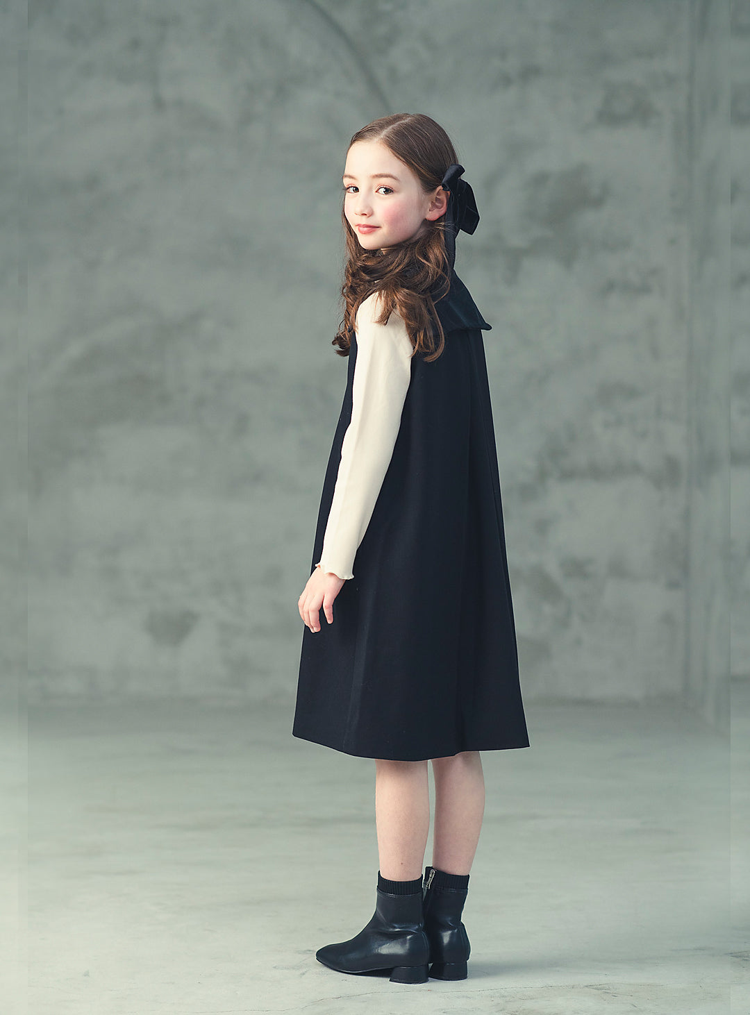 K8093 - ダブルブレストベルベットカラーワンピース