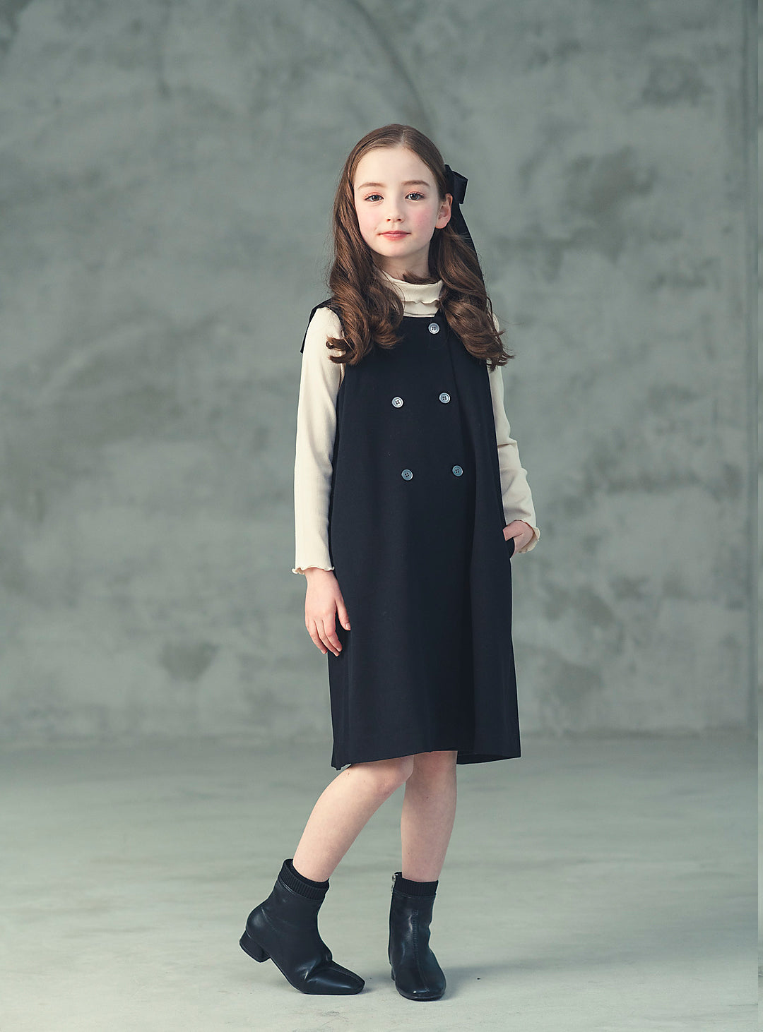 K8093 - ダブルブレストベルベットカラーワンピース