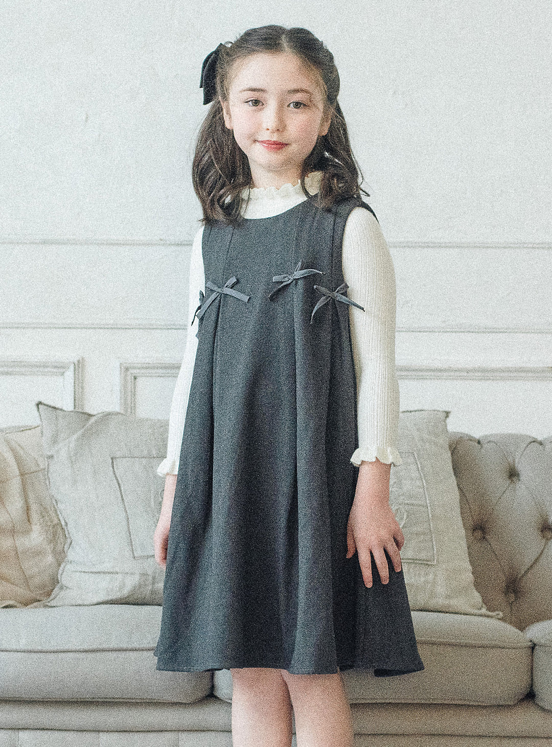 グレーリボンフレアワンピース