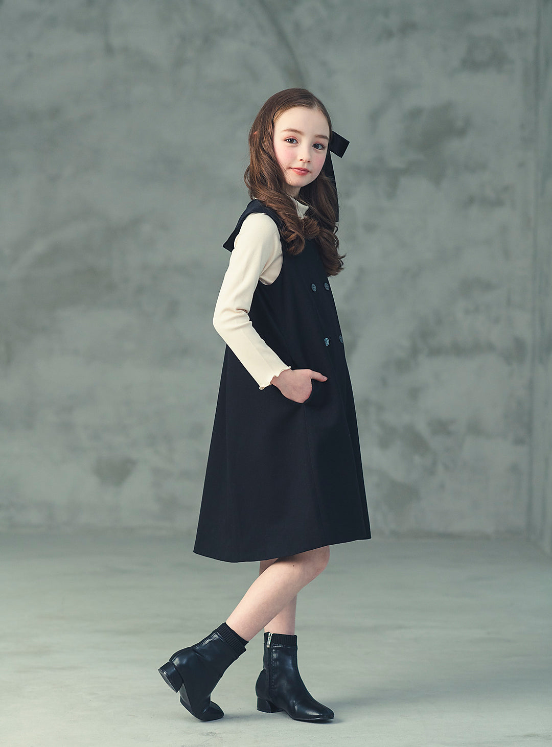 K8093 - ダブルブレストベルベットカラーワンピース