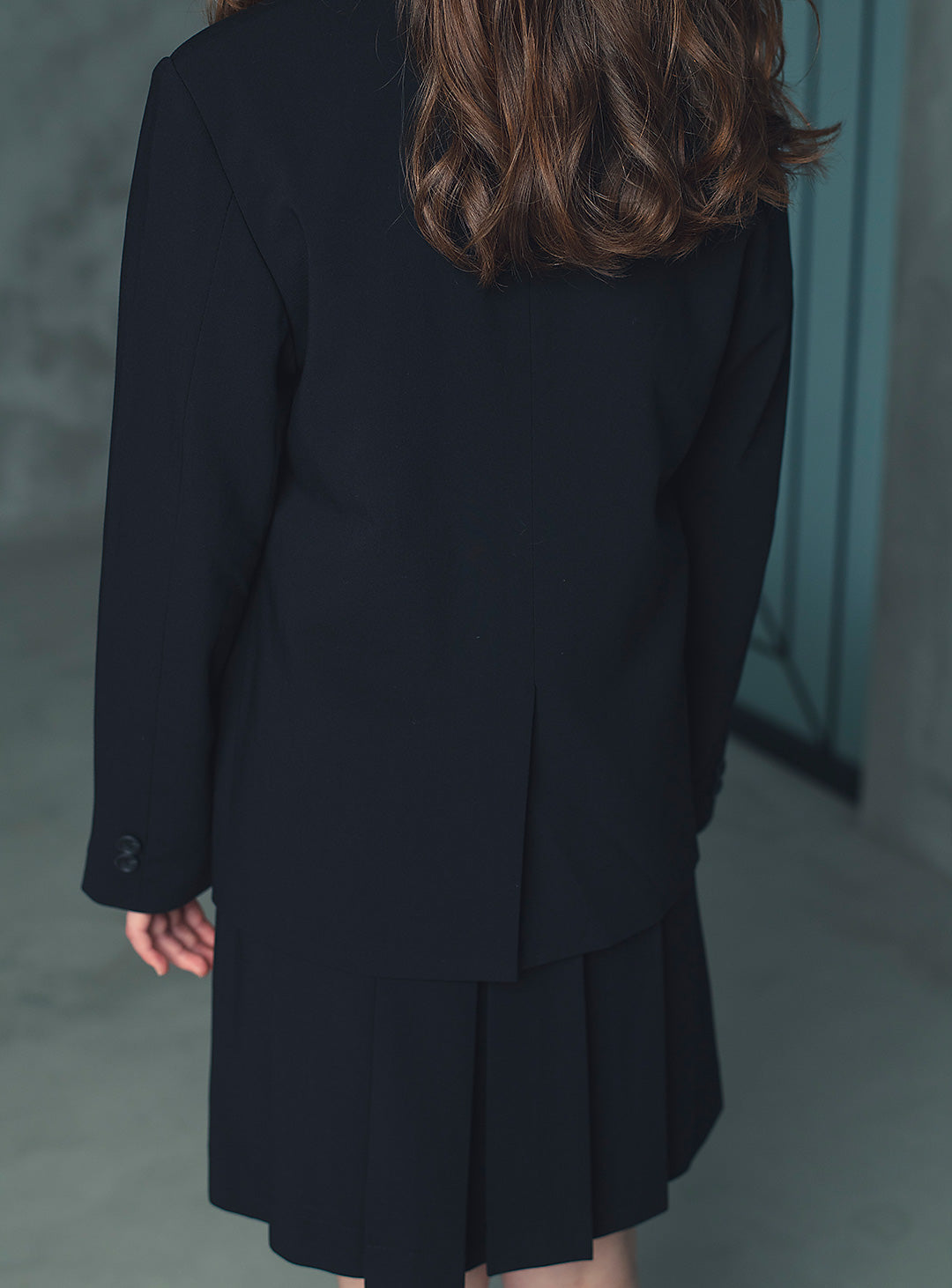 エリスブラックウール混ジャケットプリーツスカート2ピースセット(ジャケット、スカート)