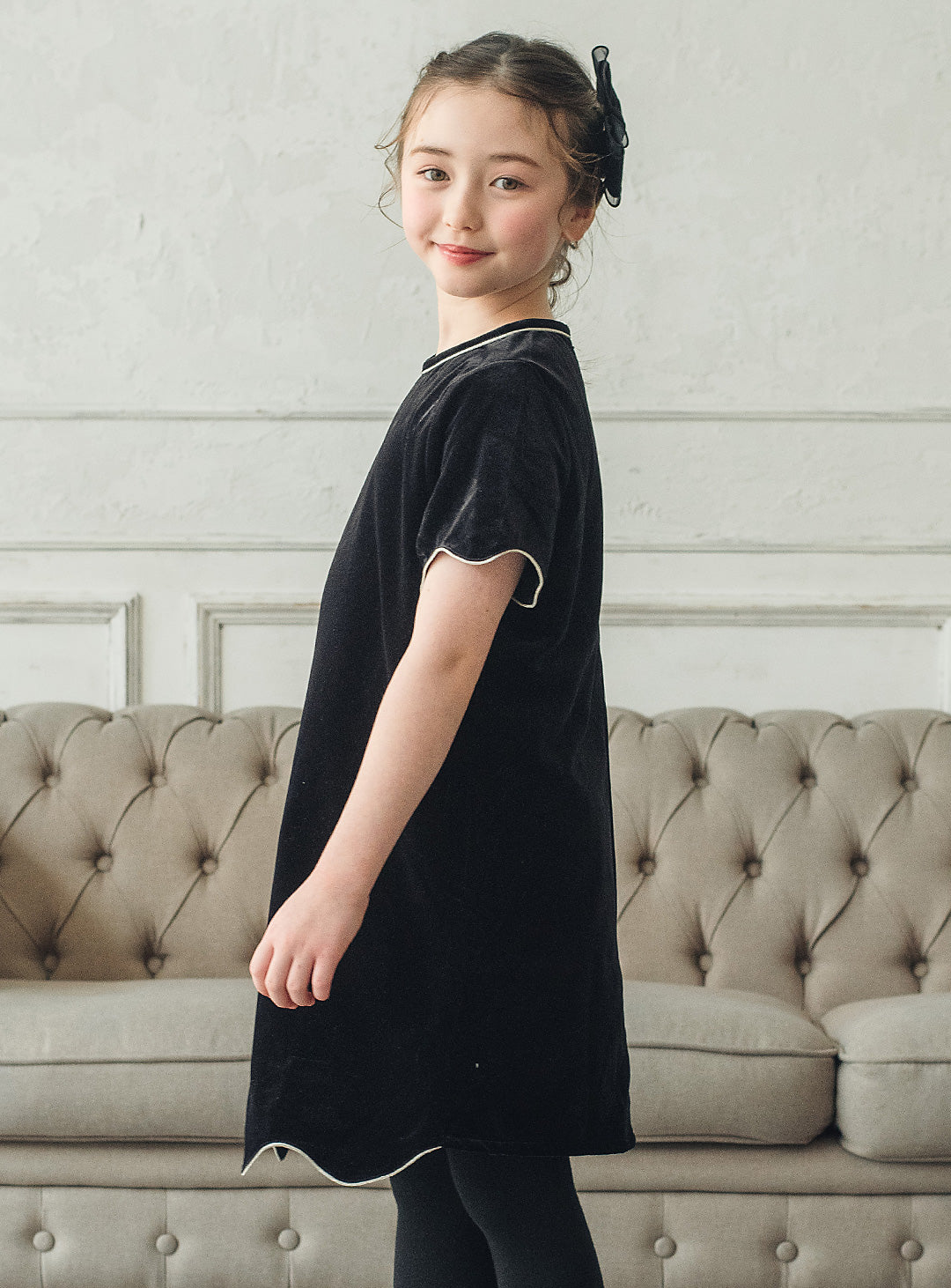 ベルベットフローラルシルエットワンピース