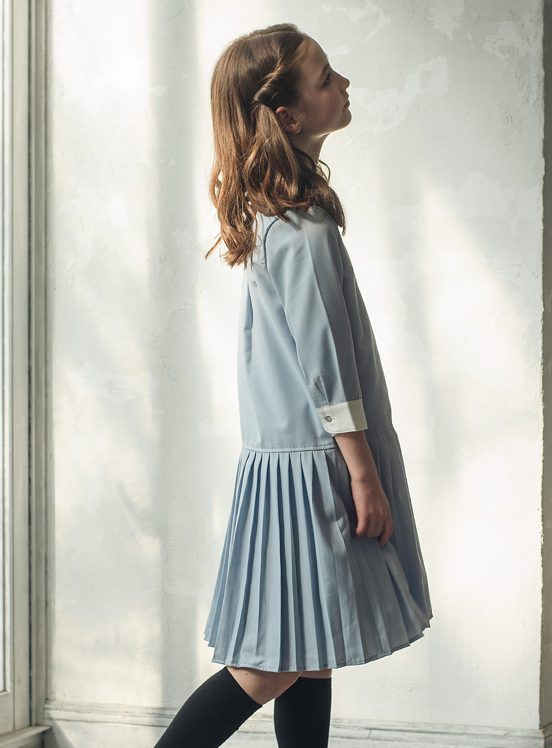 ブルーグレープリーツシャツワンピース