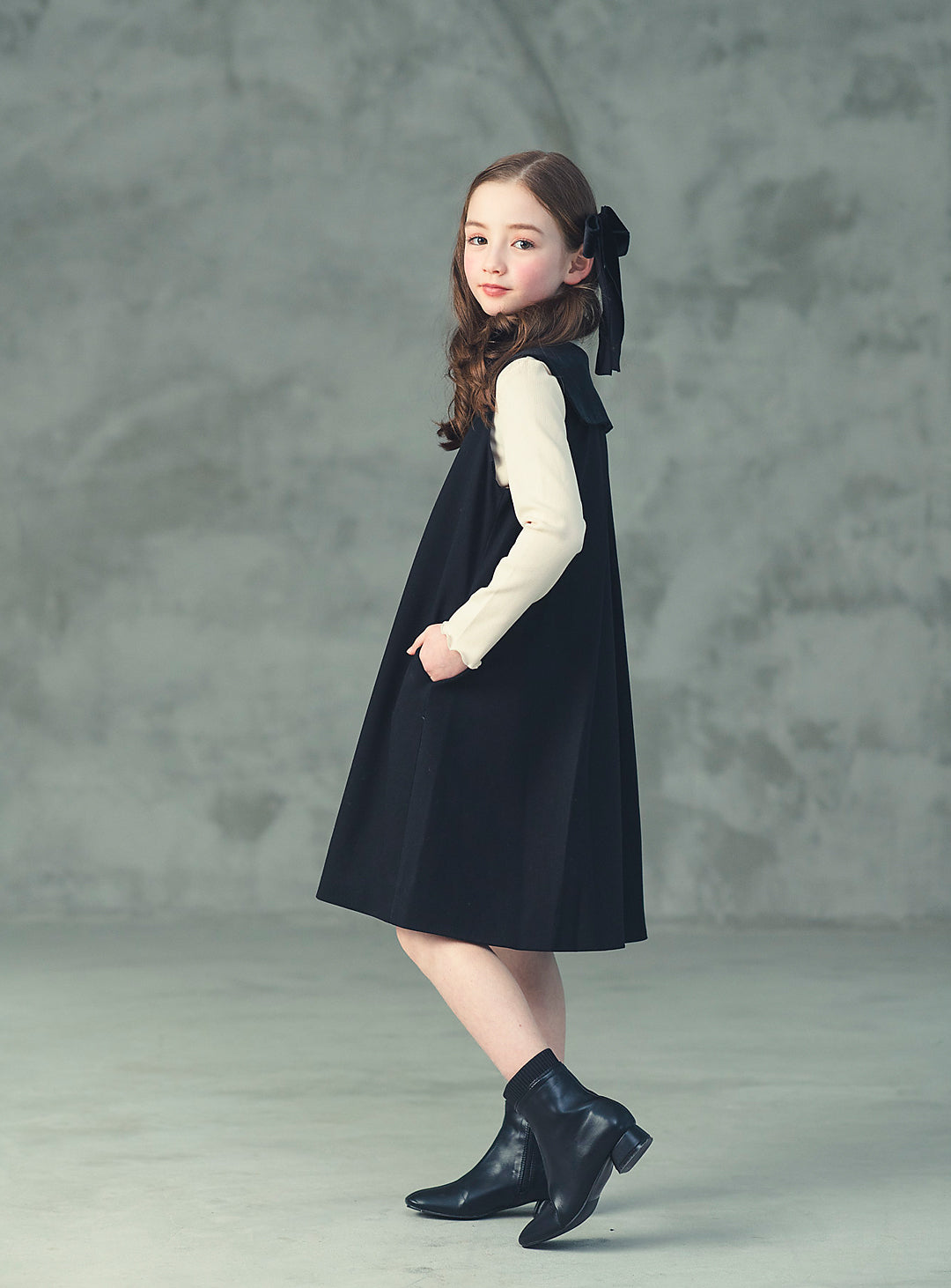 K8093 - ダブルブレストベルベットカラーワンピース