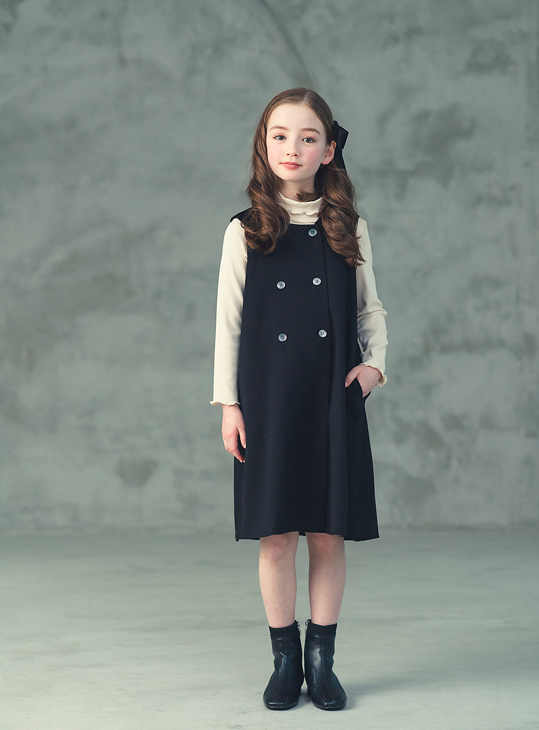 K8093 - ダブルブレストベルベットカラーワンピース