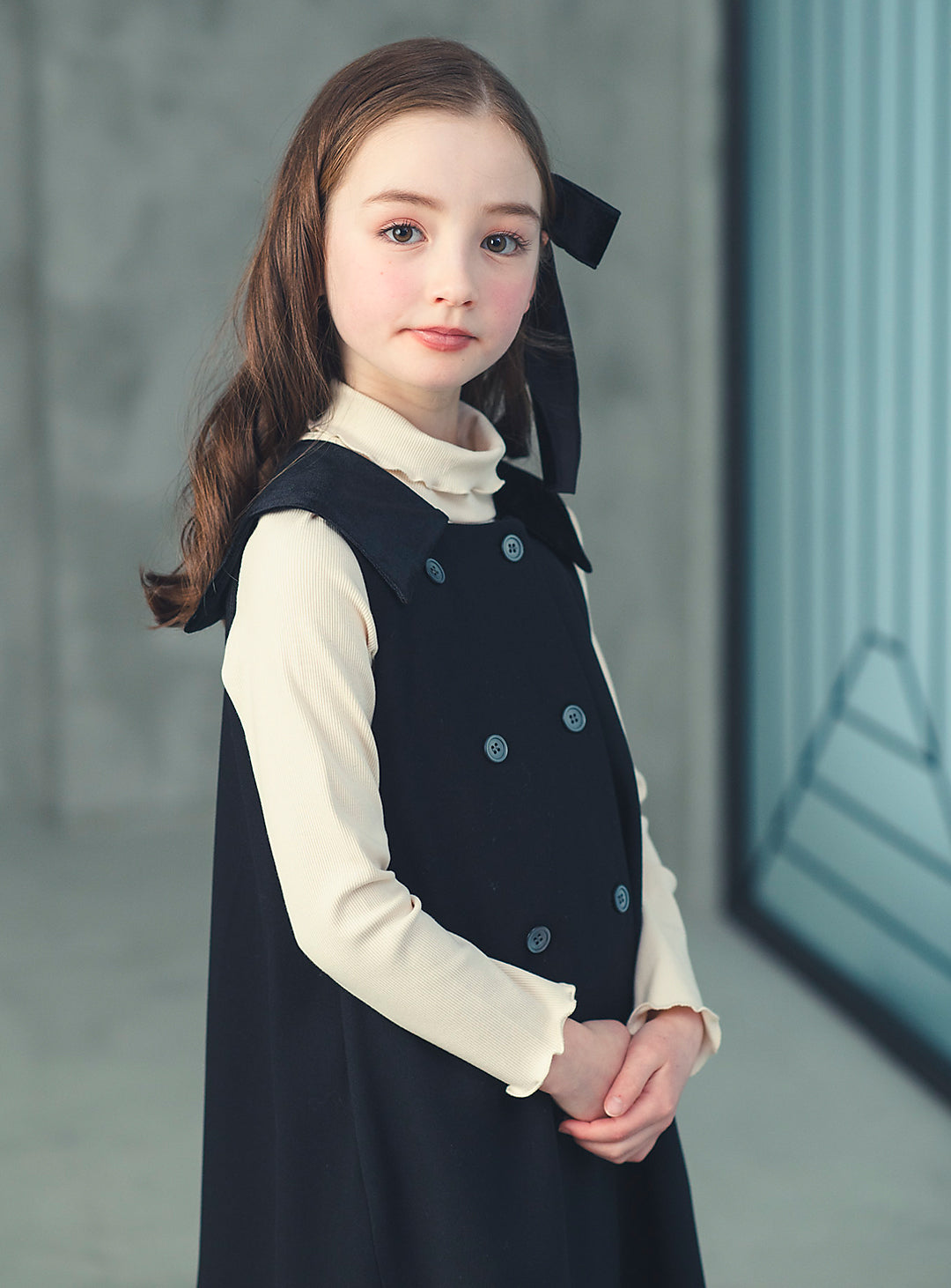 K8093 - ダブルブレストベルベットカラーワンピース