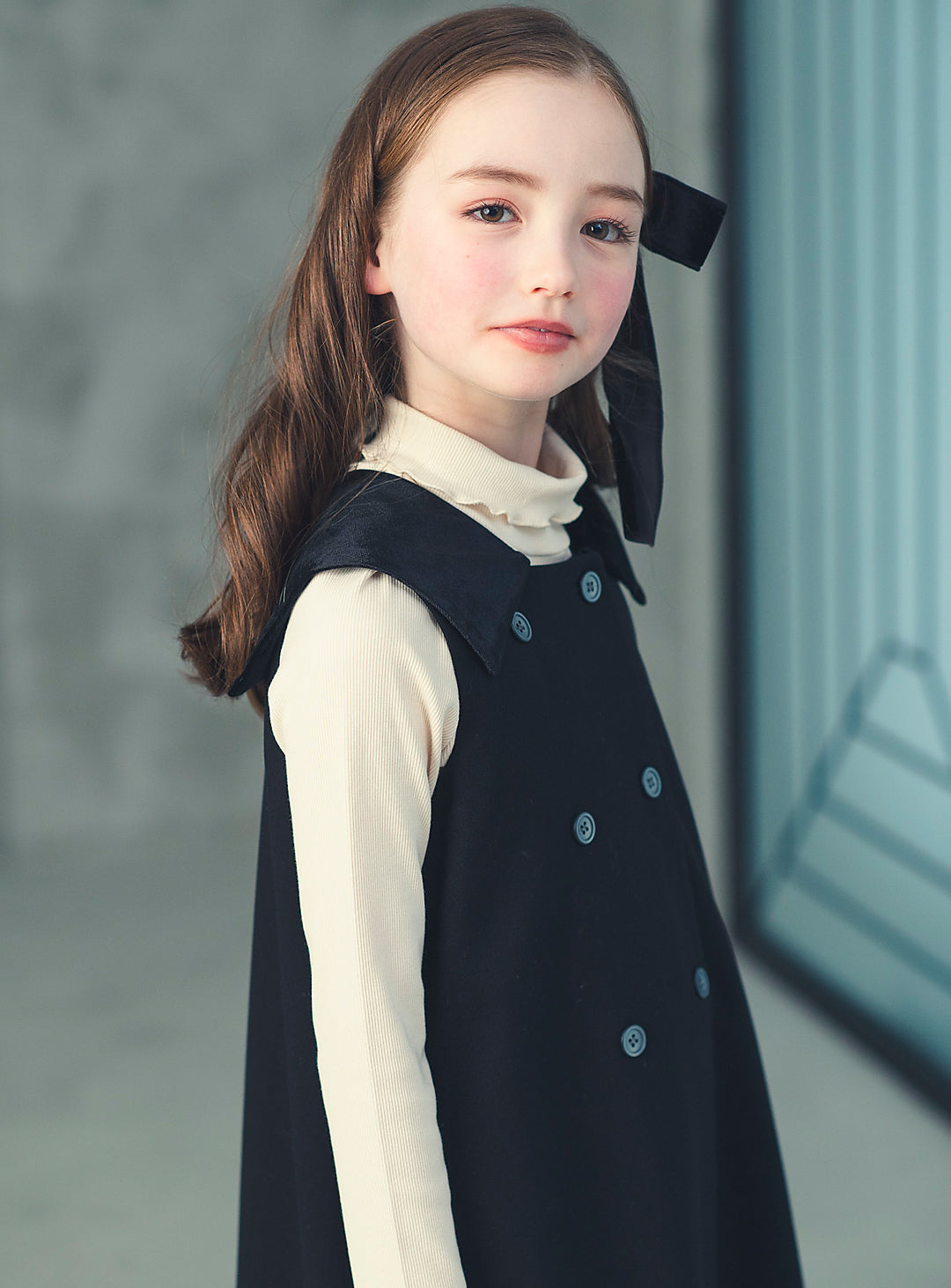 K8093 - ダブルブレストベルベットカラーワンピース