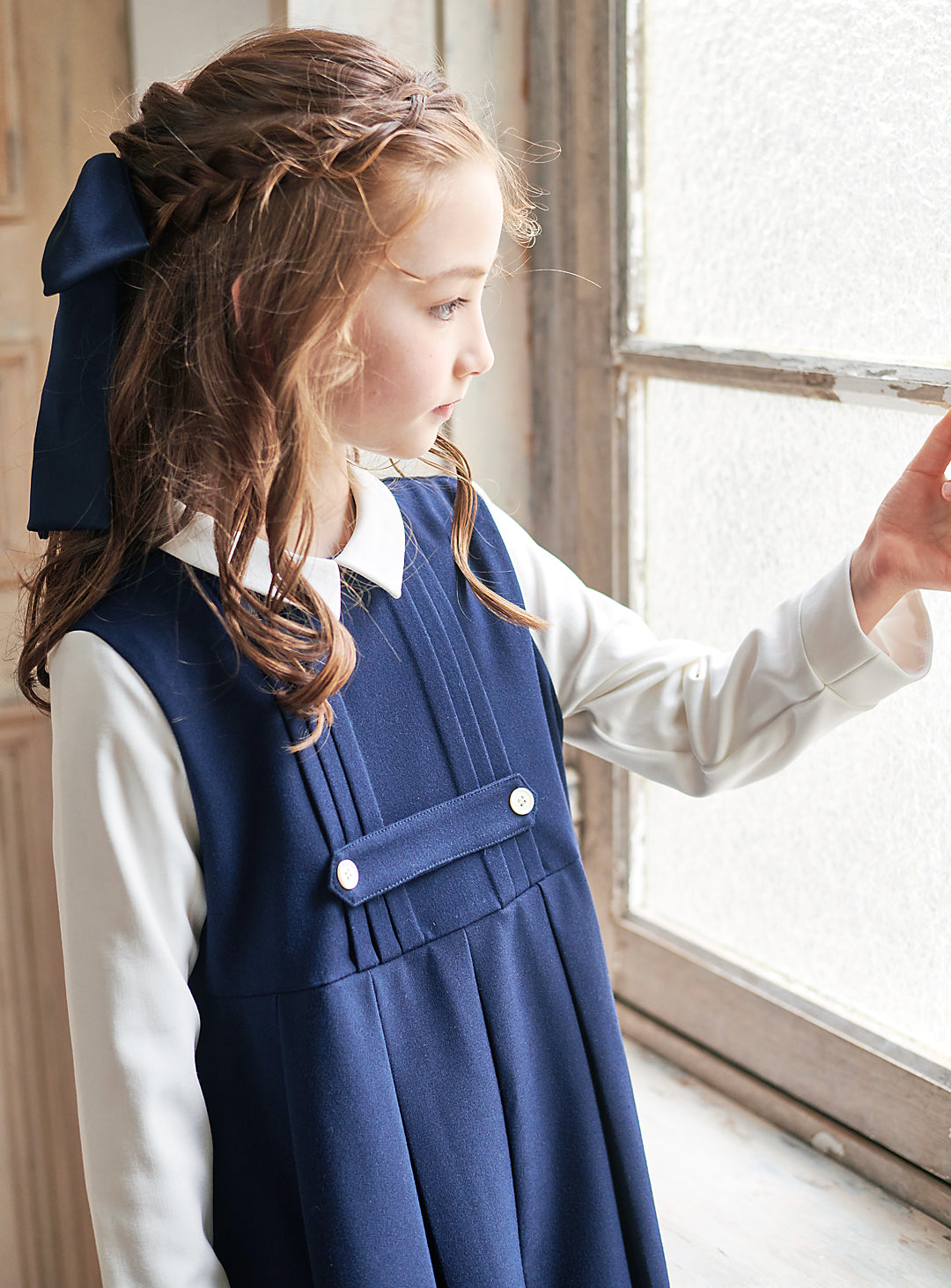 K9095 - ネイビー×ホワイトフェイクレイヤードワンピース