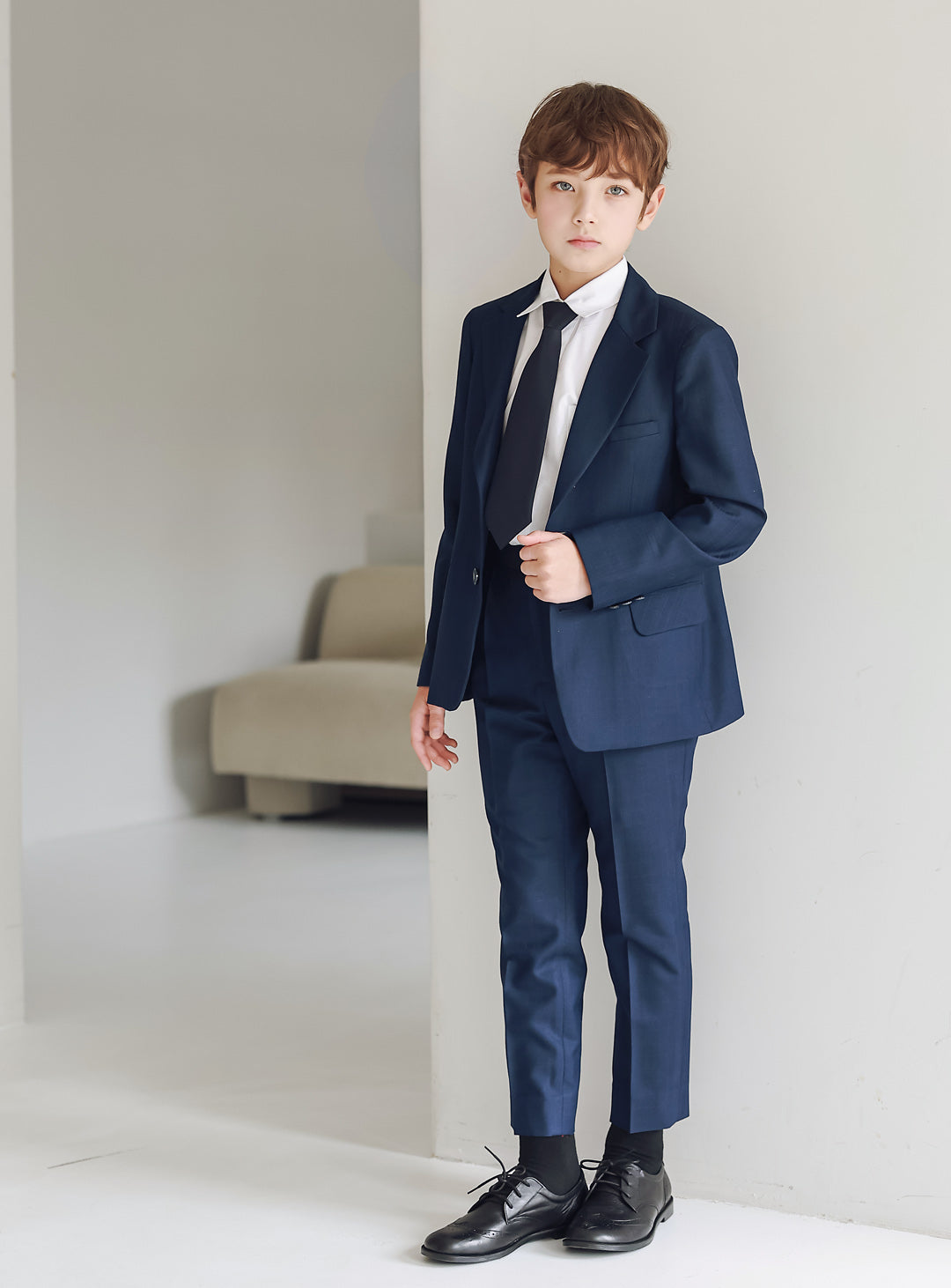ボーイスーツ・子供スーツ・フォーマルスーツDRESCCOのネイビーシャドーチェック シングルブレスト2ピースセットの画像1
