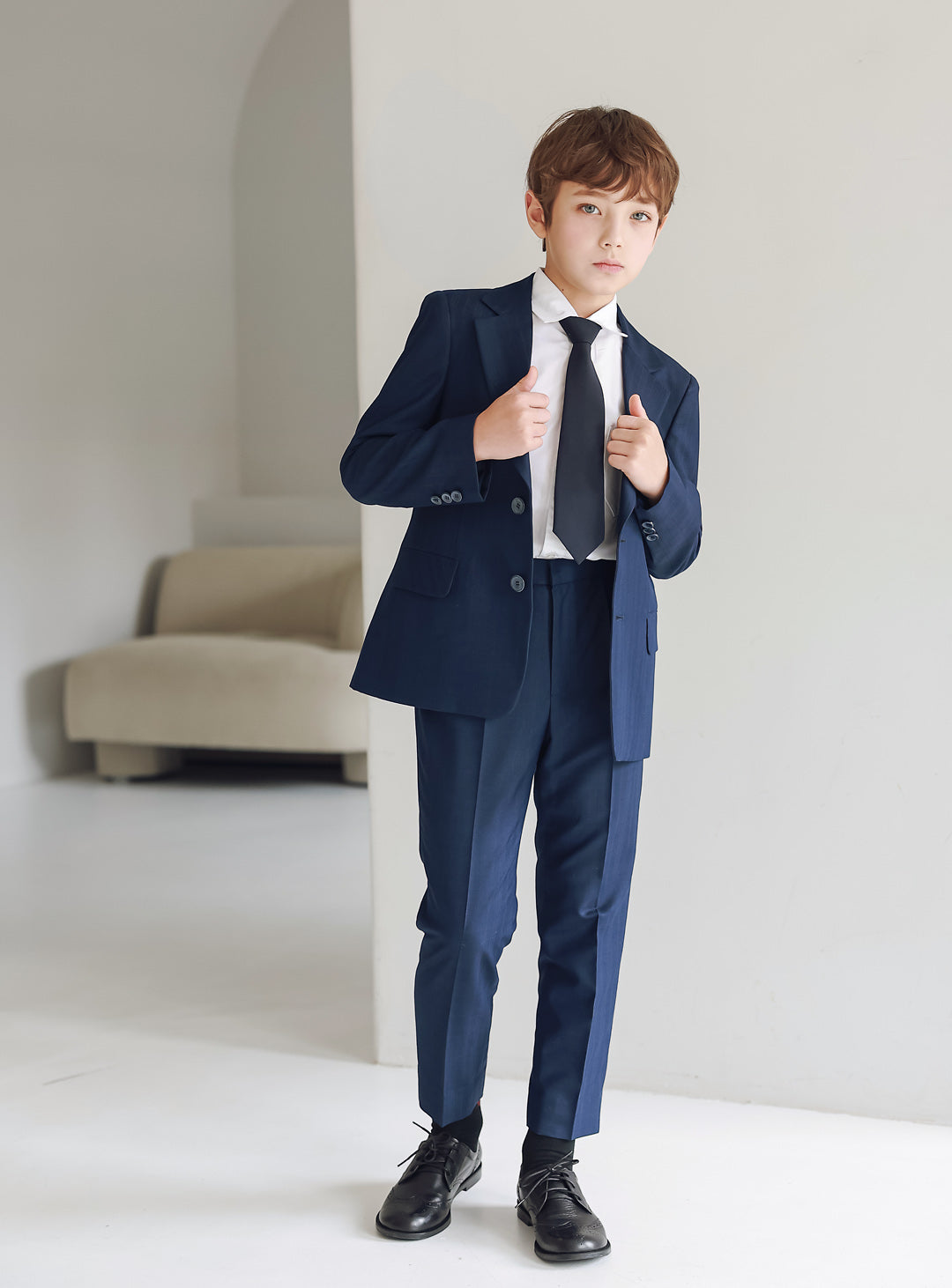 ボーイスーツ・子供スーツ・フォーマルスーツDRESCCOのネイビーシャドーチェック シングルブレスト2ピースセットの画像2