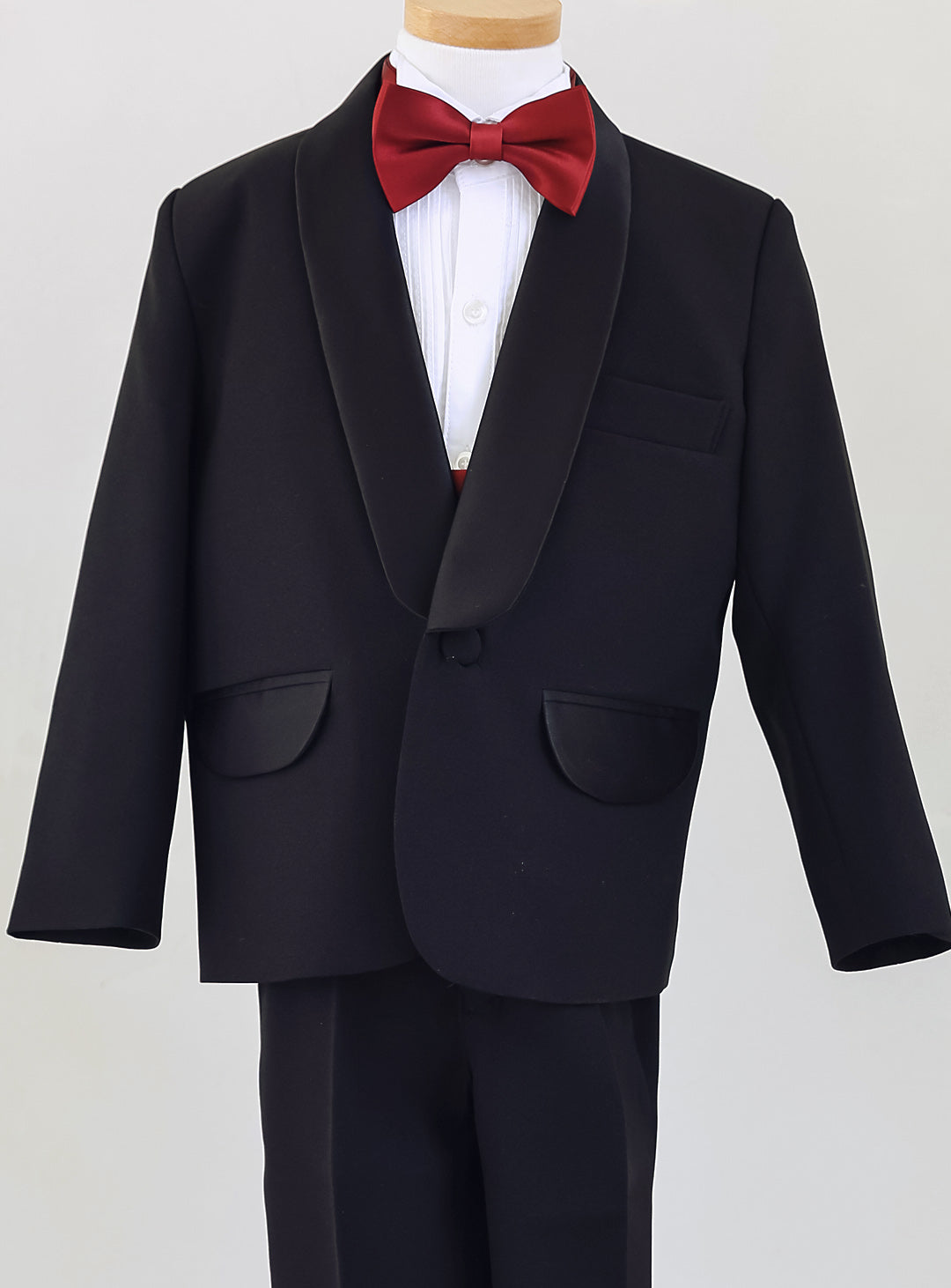 ベーシックブラックタキシードカマーバンド4ピースセット(タキシード上下+カマーバンド+蝶ネクタイ)