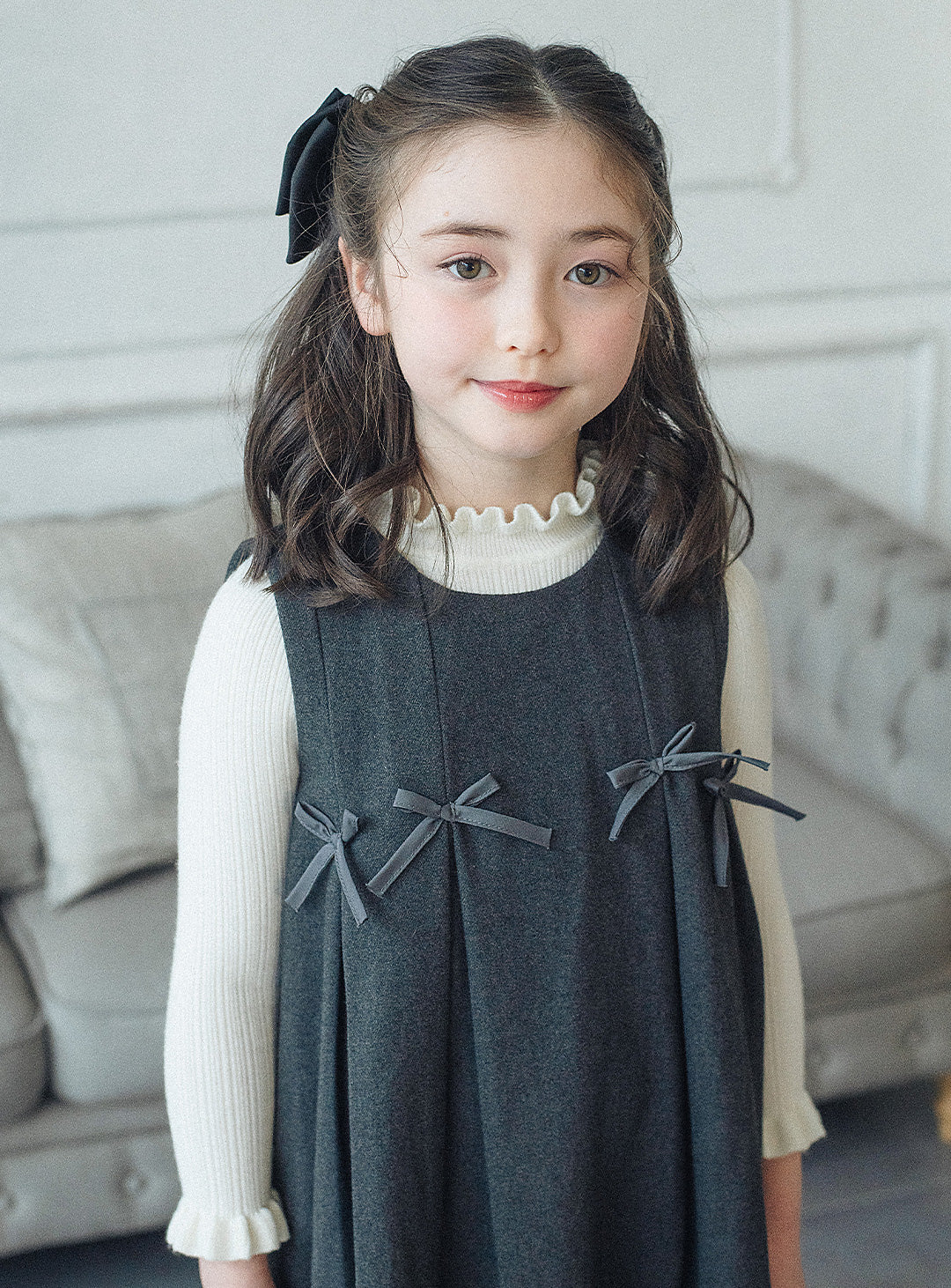 グレーリボンフレアワンピース