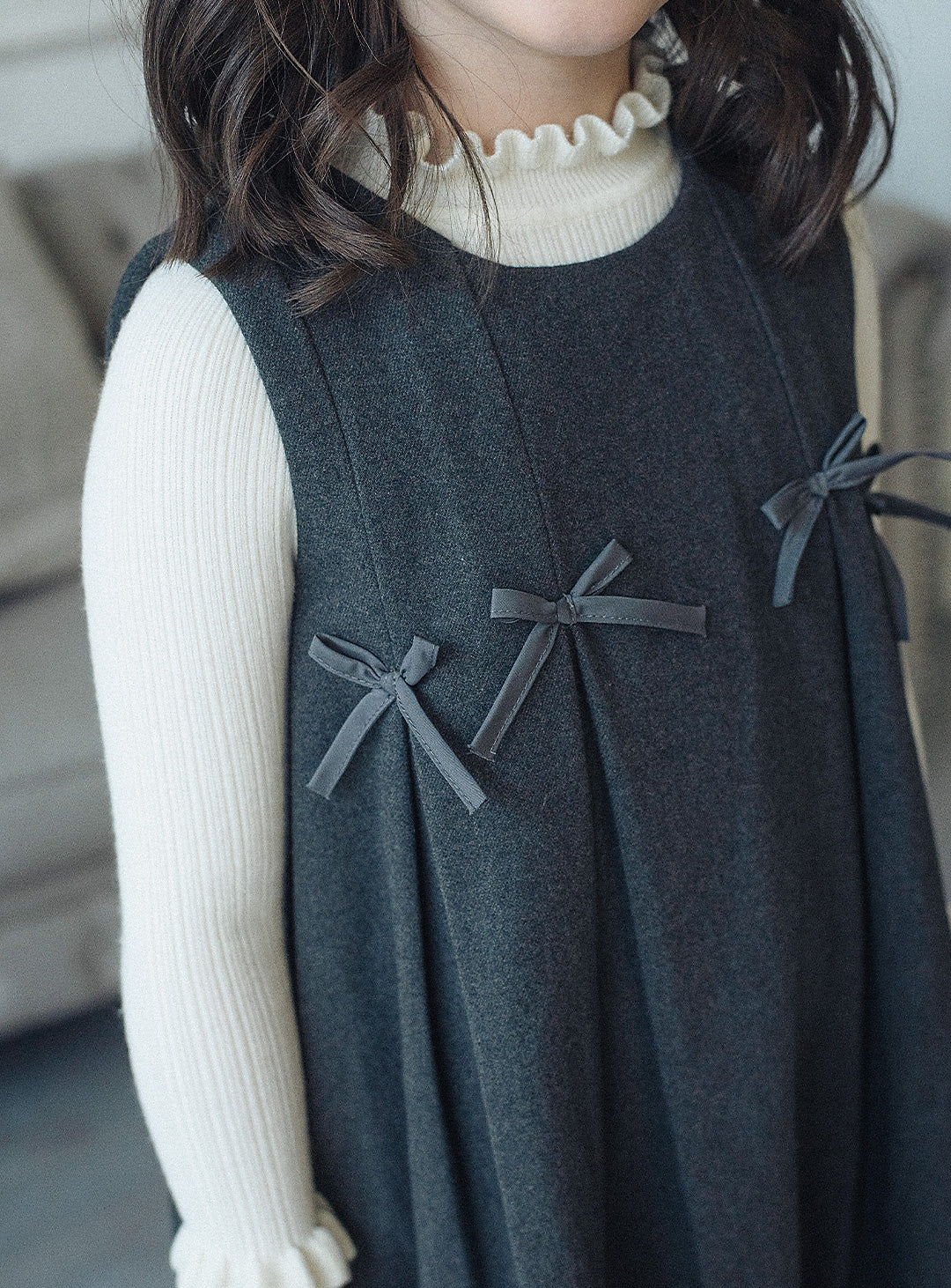 グレーリボンフレアワンピース