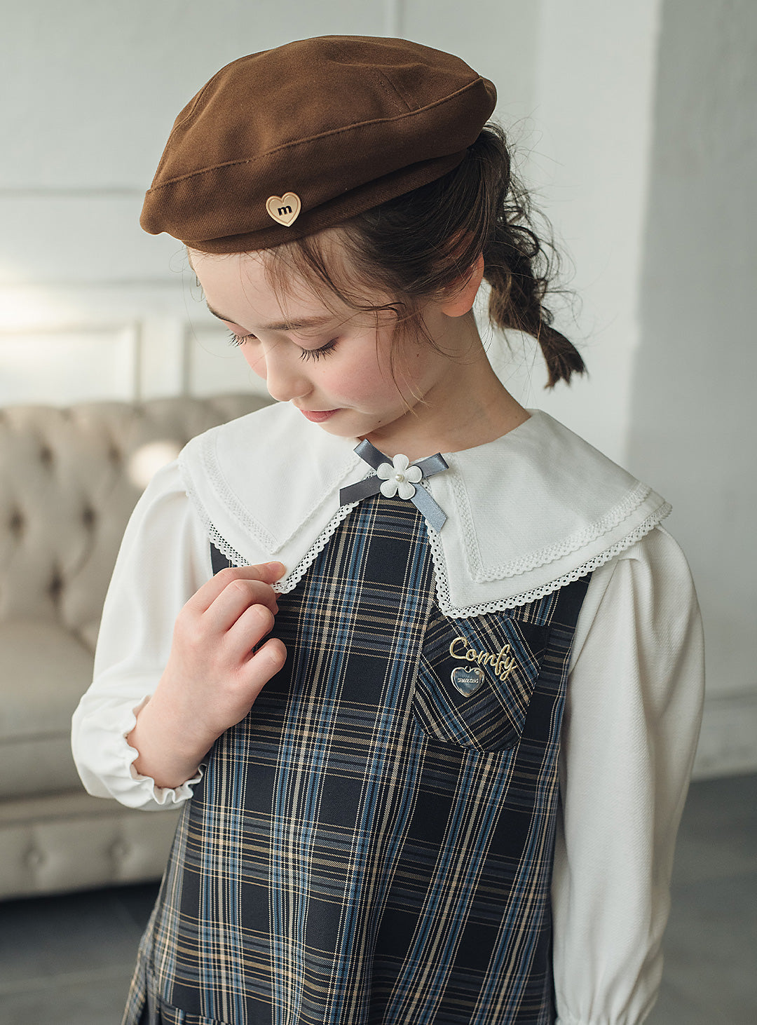 リディアネイビーチェックジャンパースカート