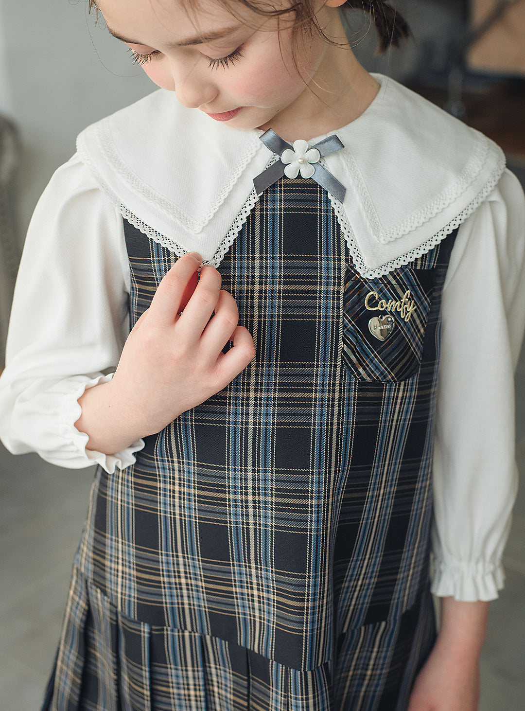 リディアネイビーチェックジャンパースカート