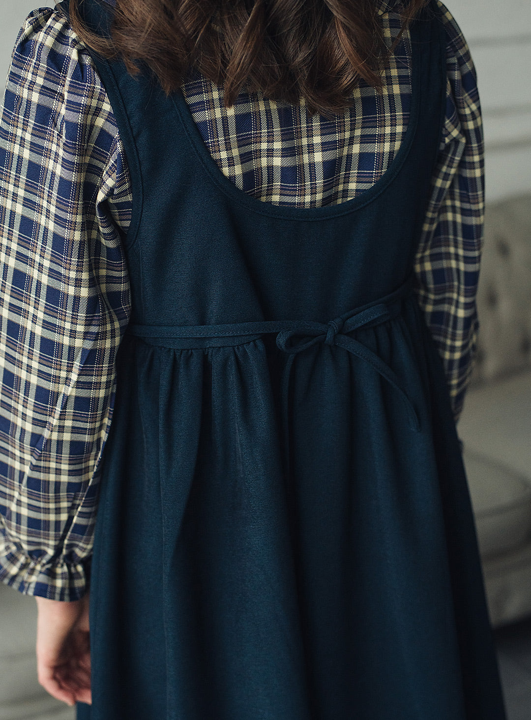 チェックブラウス×ジャンパースカートセットアップ