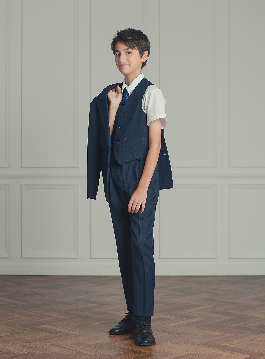 ダークネイビーダブルブレスト3ピースセット(ジャケット、ベスト、長ズボン)