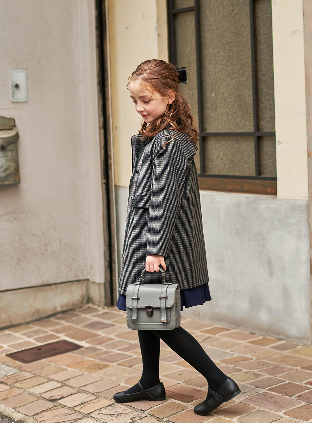 K9008 - 千鳥格子柄フレンチダブルブレストウール混コート