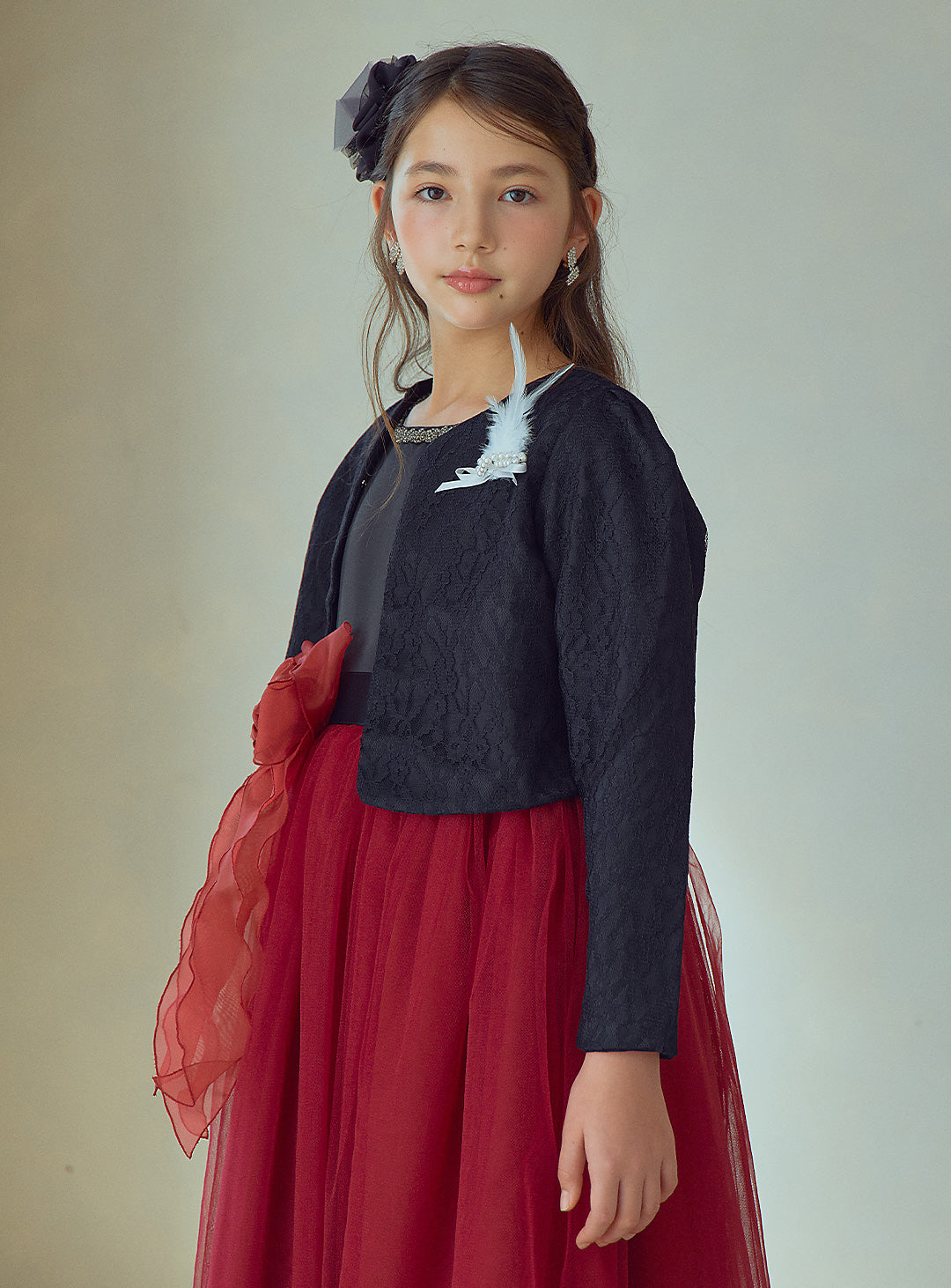 Black and Red Rose Corsage Long Dress