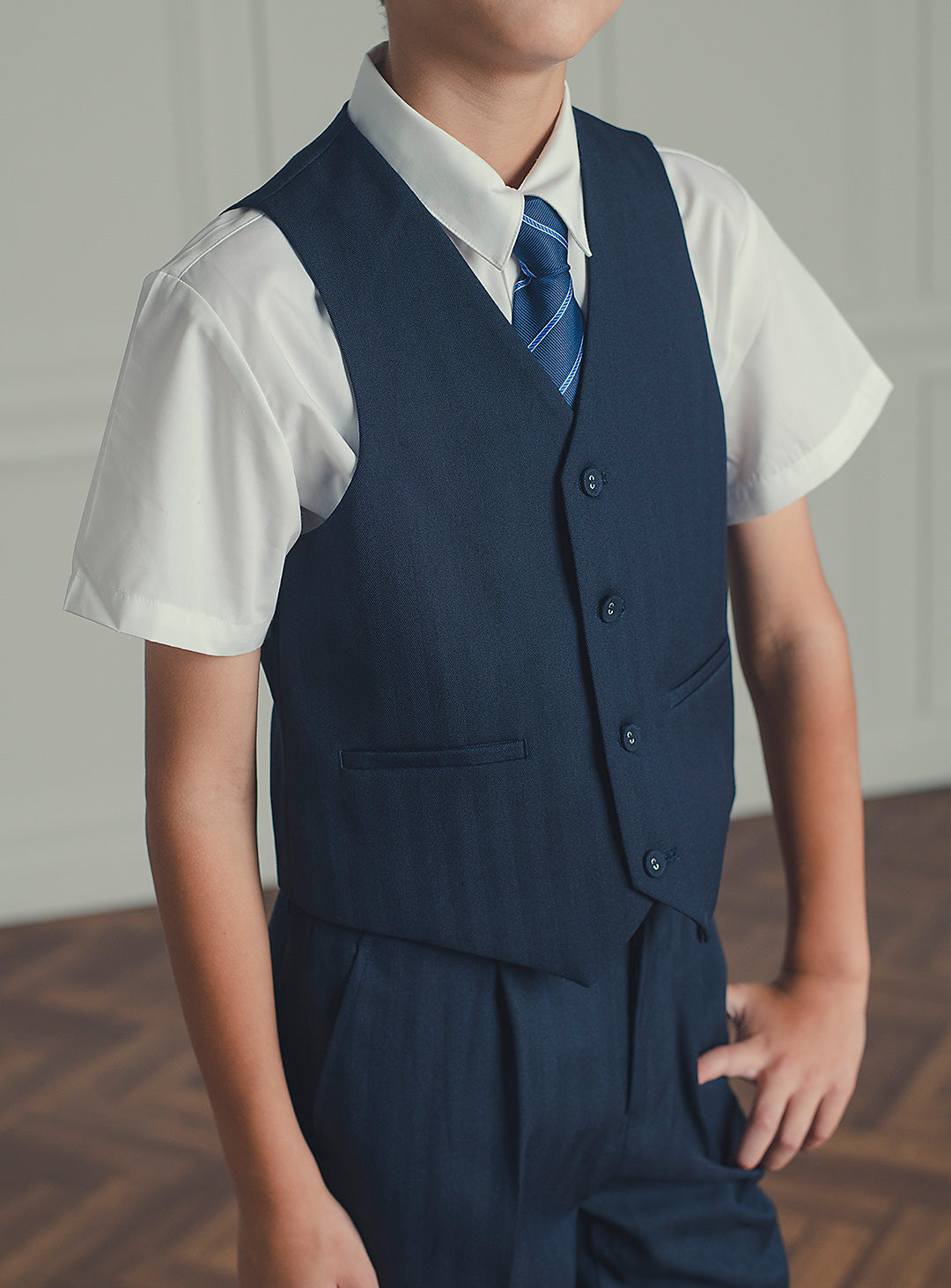 ダークネイビーダブルブレスト3ピースセット(ジャケット、ベスト、長ズボン)