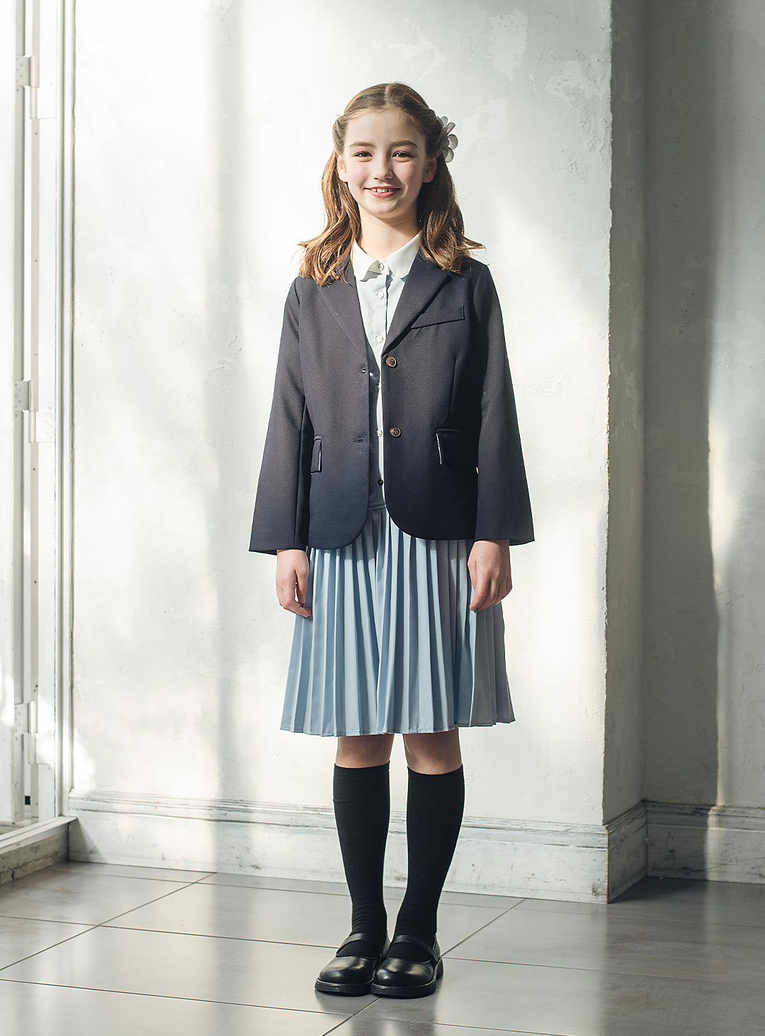 ブルーグレープリーツシャツワンピース