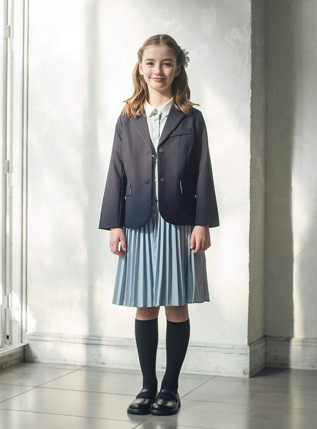 ブルーグレープリーツシャツワンピース