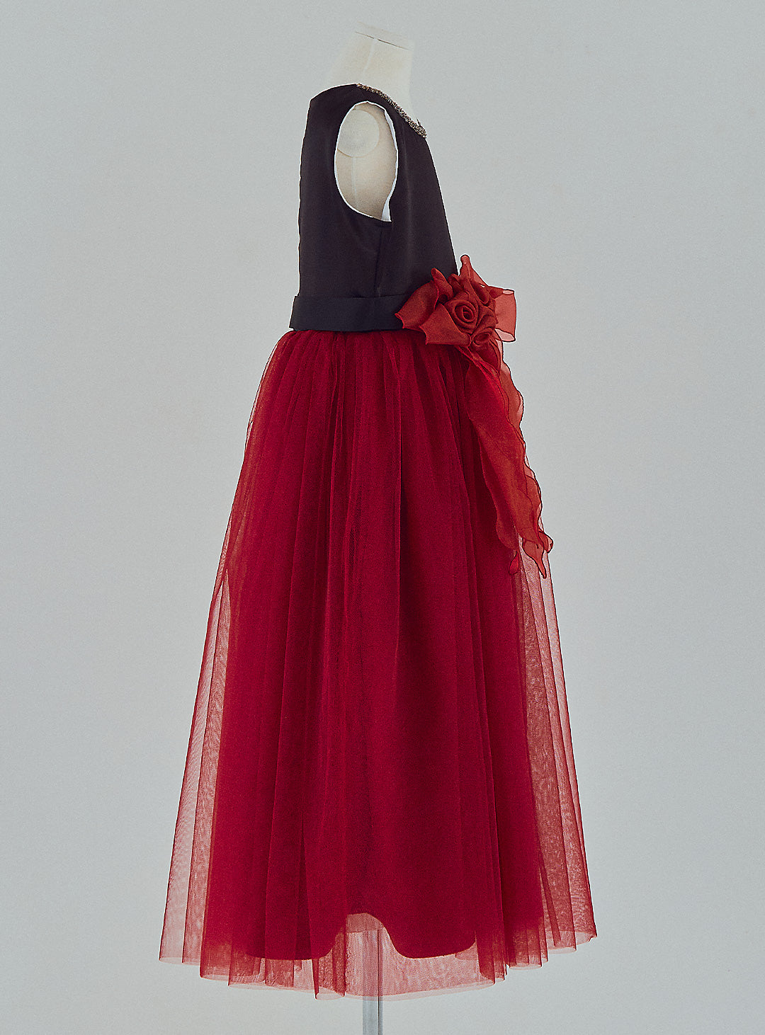 Black and Red Rose Corsage Long Dress