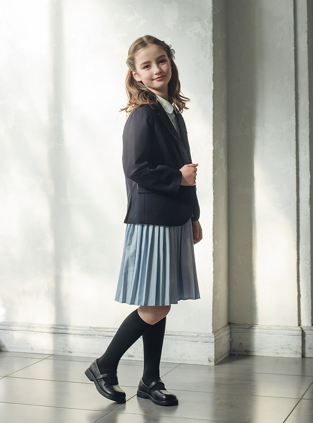 ブルーグレープリーツシャツワンピース