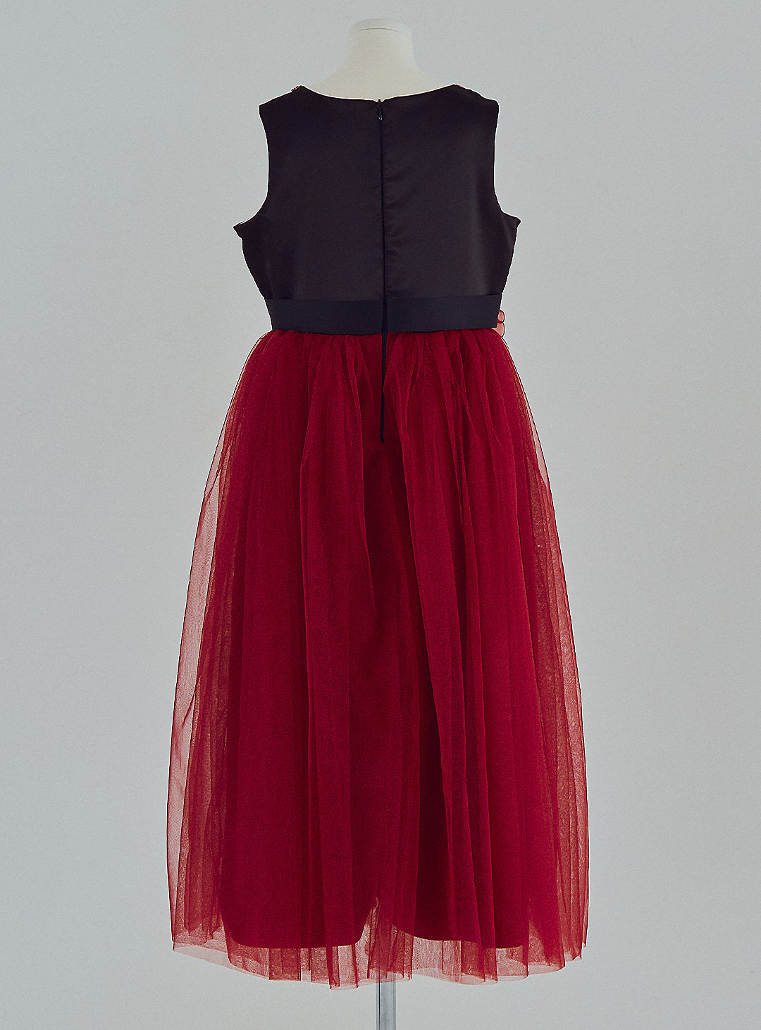 Black and Red Rose Corsage Long Dress