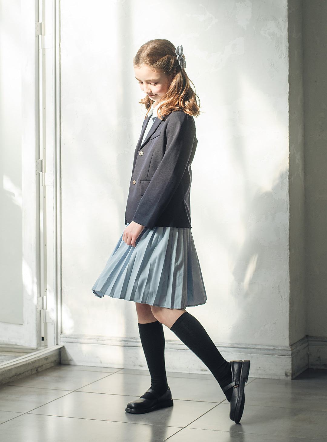 ブルーグレープリーツシャツワンピース