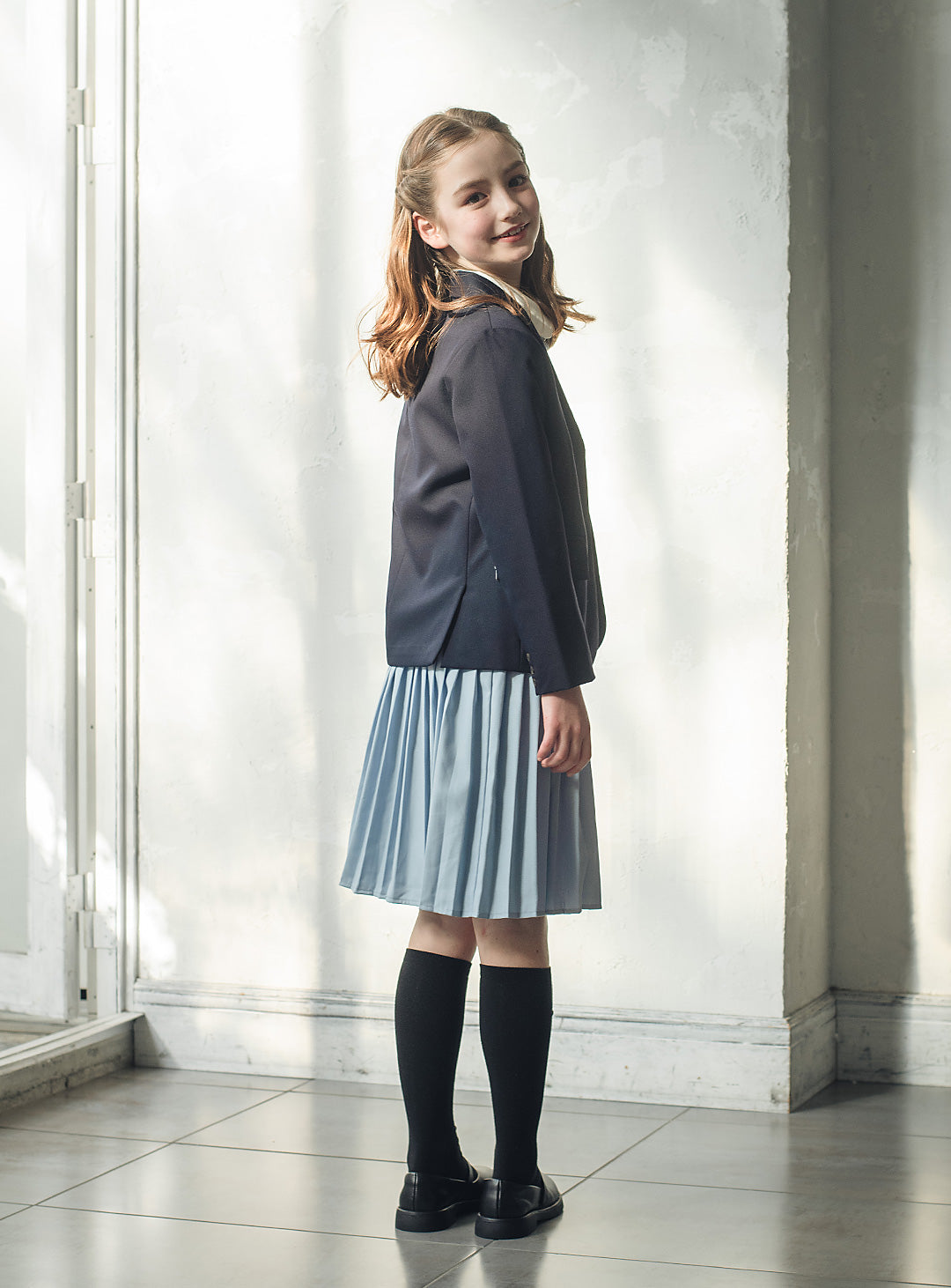 ブルーグレープリーツシャツワンピース