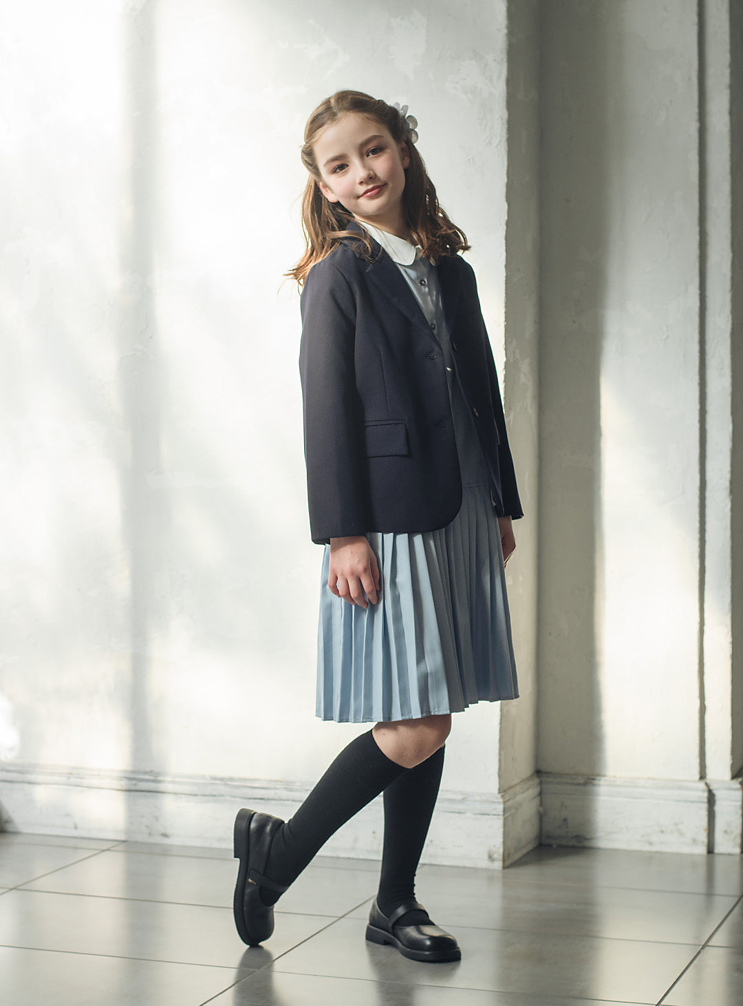 ブルーグレープリーツシャツワンピース