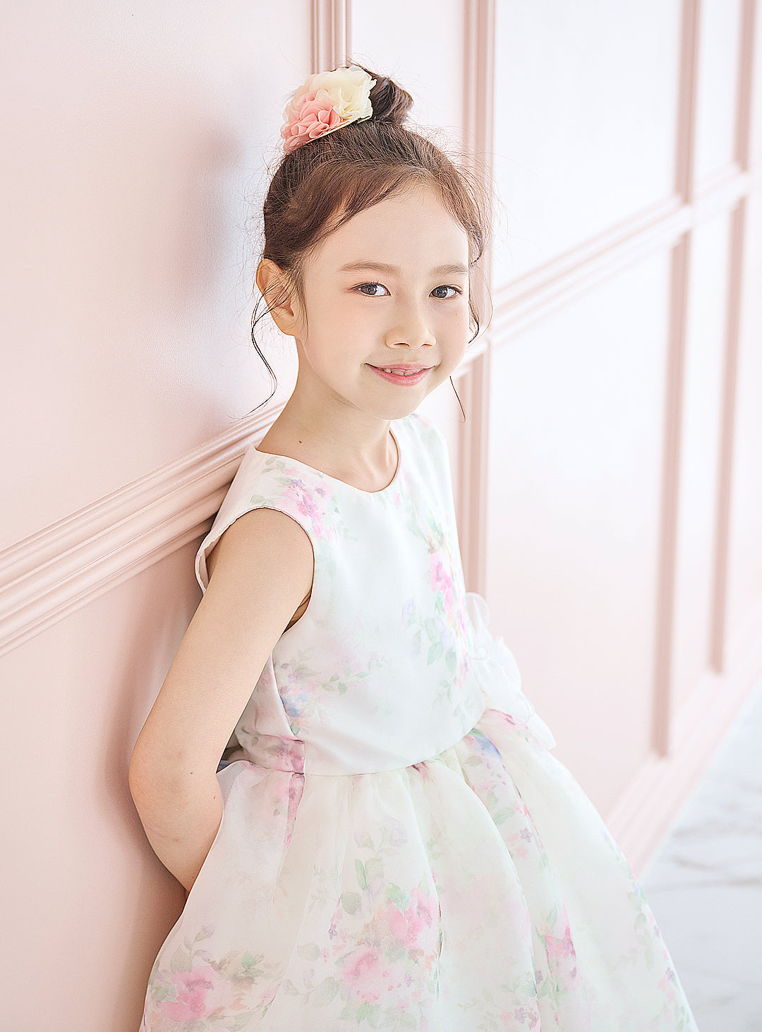 子供ドレス発表会・結婚式・おしゃれなDRESCCOのD-SU-211-1-ピンクフラワープリントオーガンジードレスの画像9