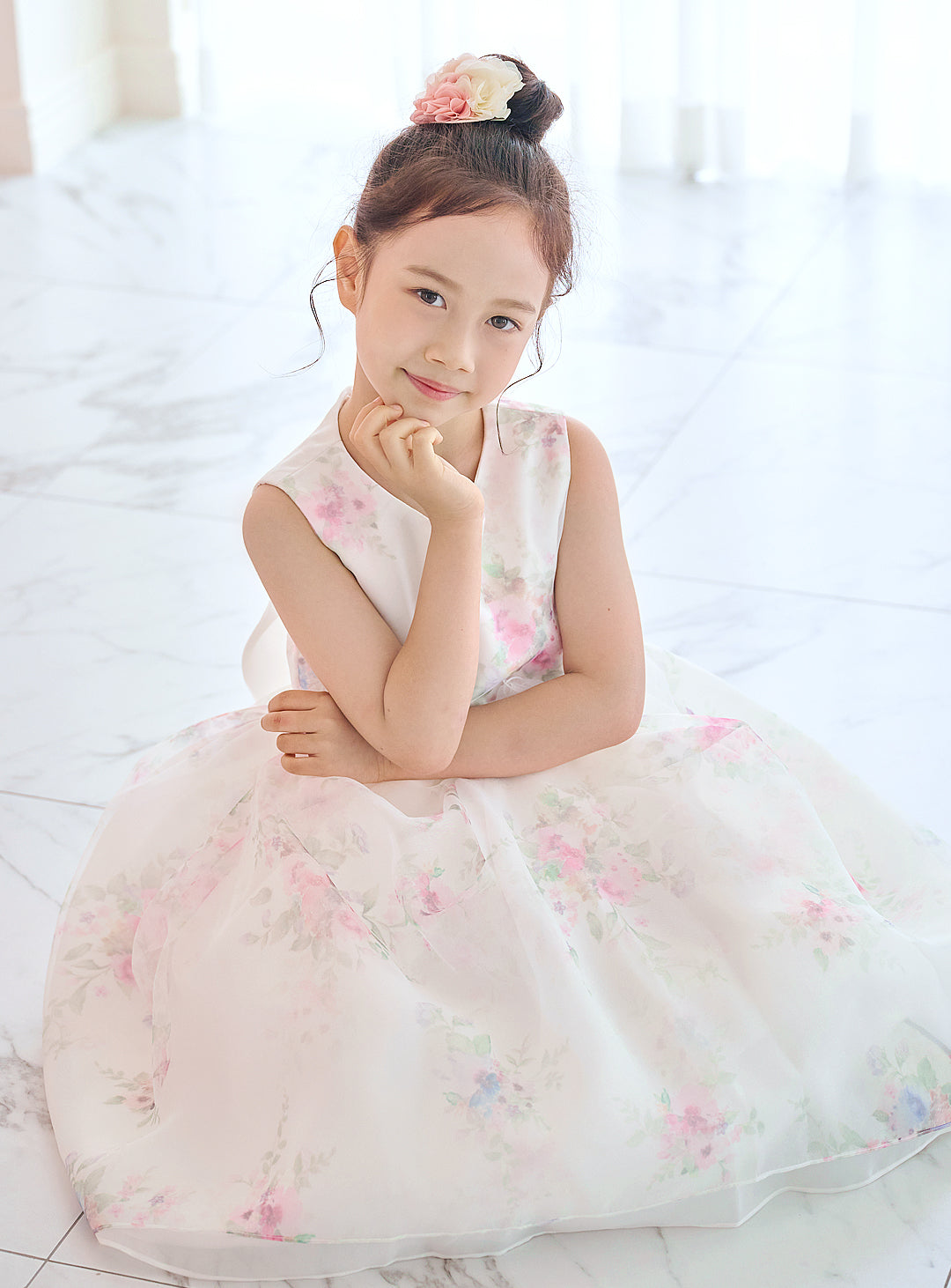 子供ドレス発表会・結婚式・おしゃれなDRESCCOのD-SU-211-1-ピンクフラワープリントオーガンジードレスの画像11