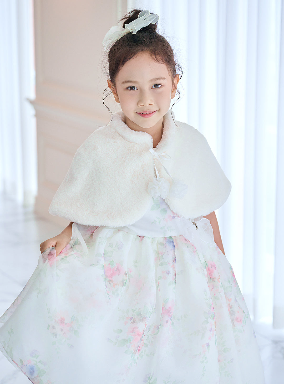 子供ドレス発表会・結婚式・おしゃれなDRESCCOのD-SU-211-1-ピンクフラワープリントオーガンジードレスの画像13