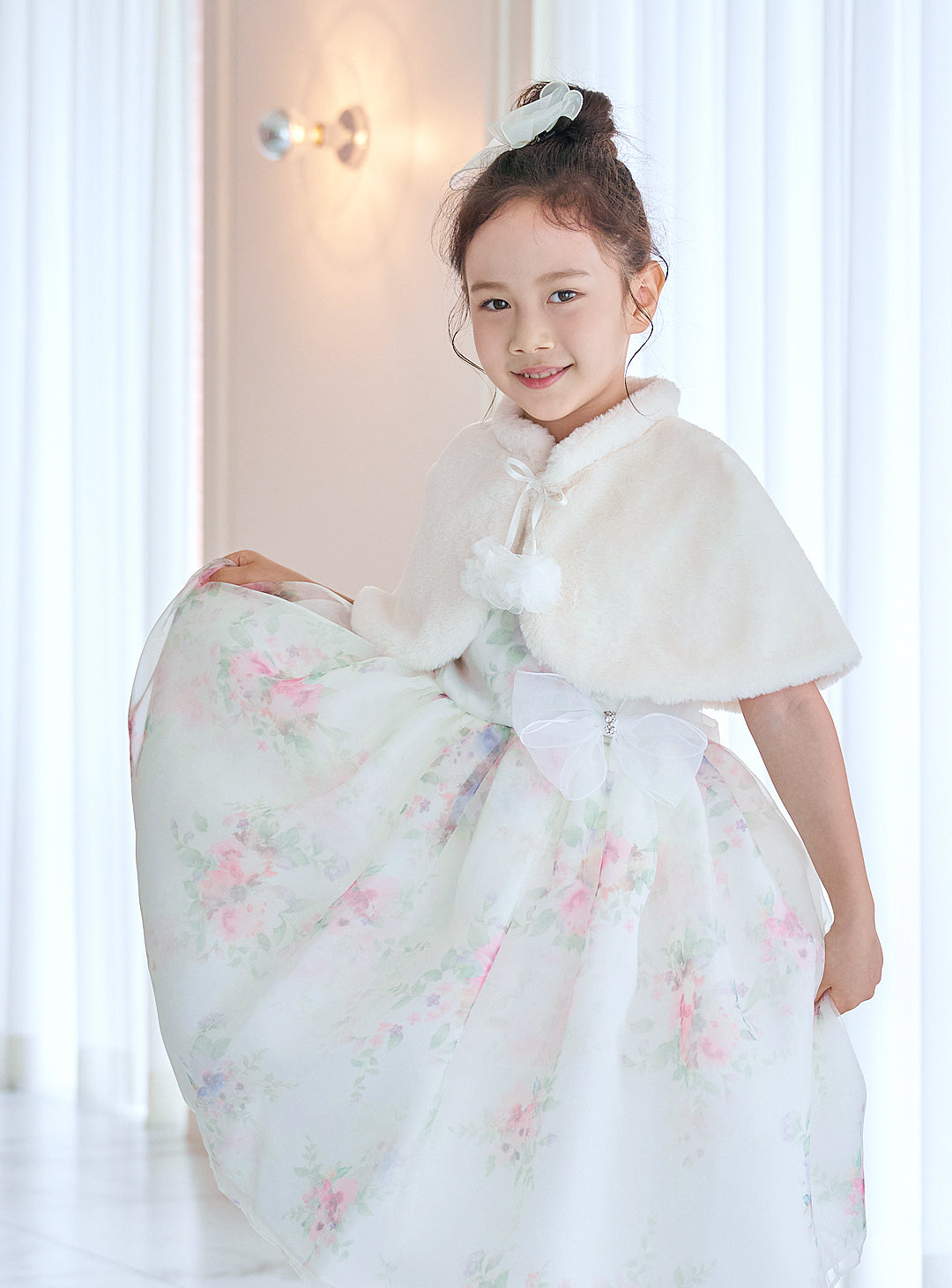 子供ドレス発表会・結婚式・おしゃれなDRESCCOのD-SU-211-1-ピンクフラワープリントオーガンジードレスの画像15