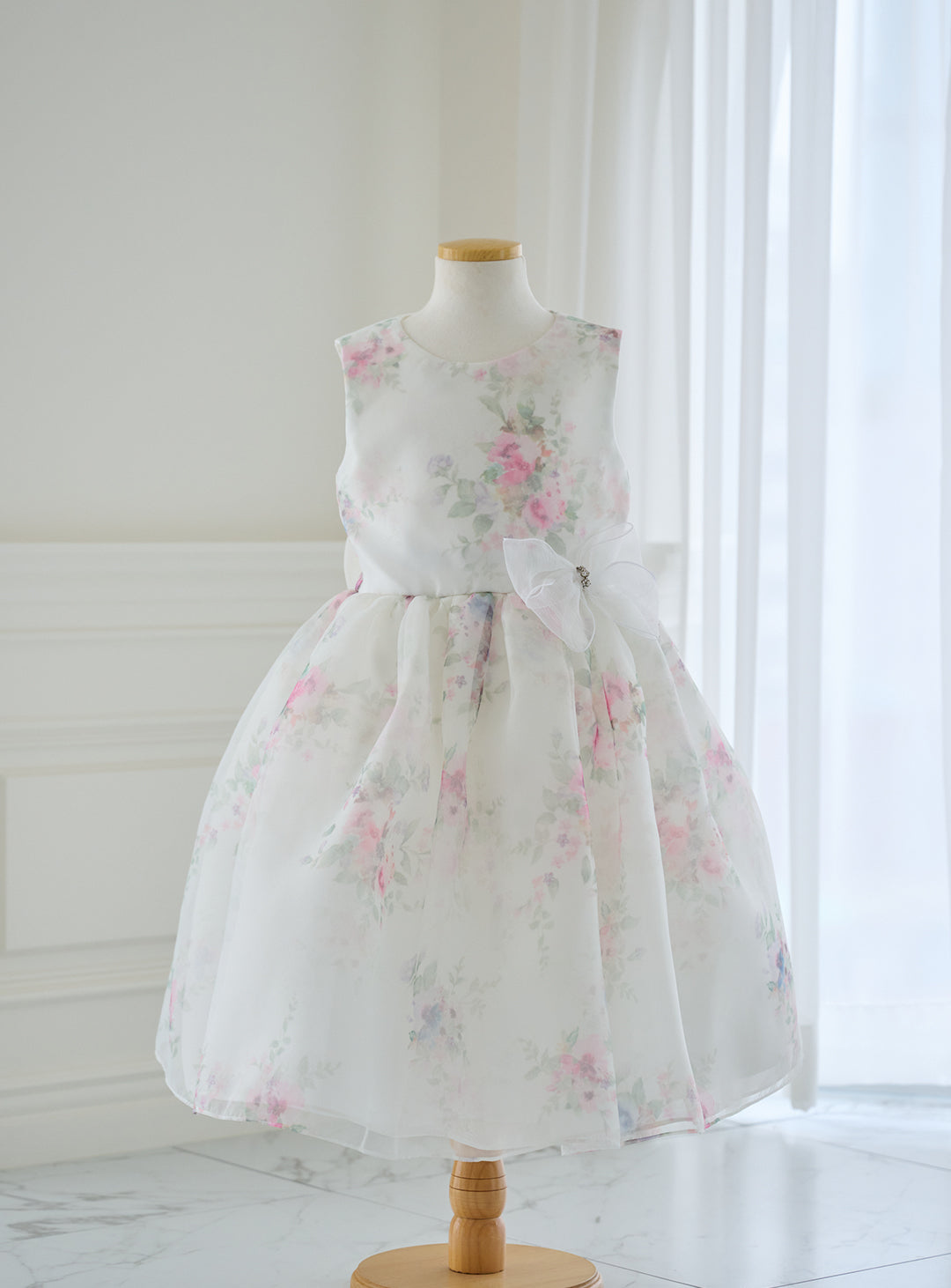 子供ドレス発表会・結婚式・おしゃれなDRESCCOのD-SU-211-1-ピンクフラワープリントオーガンジードレスの画像19